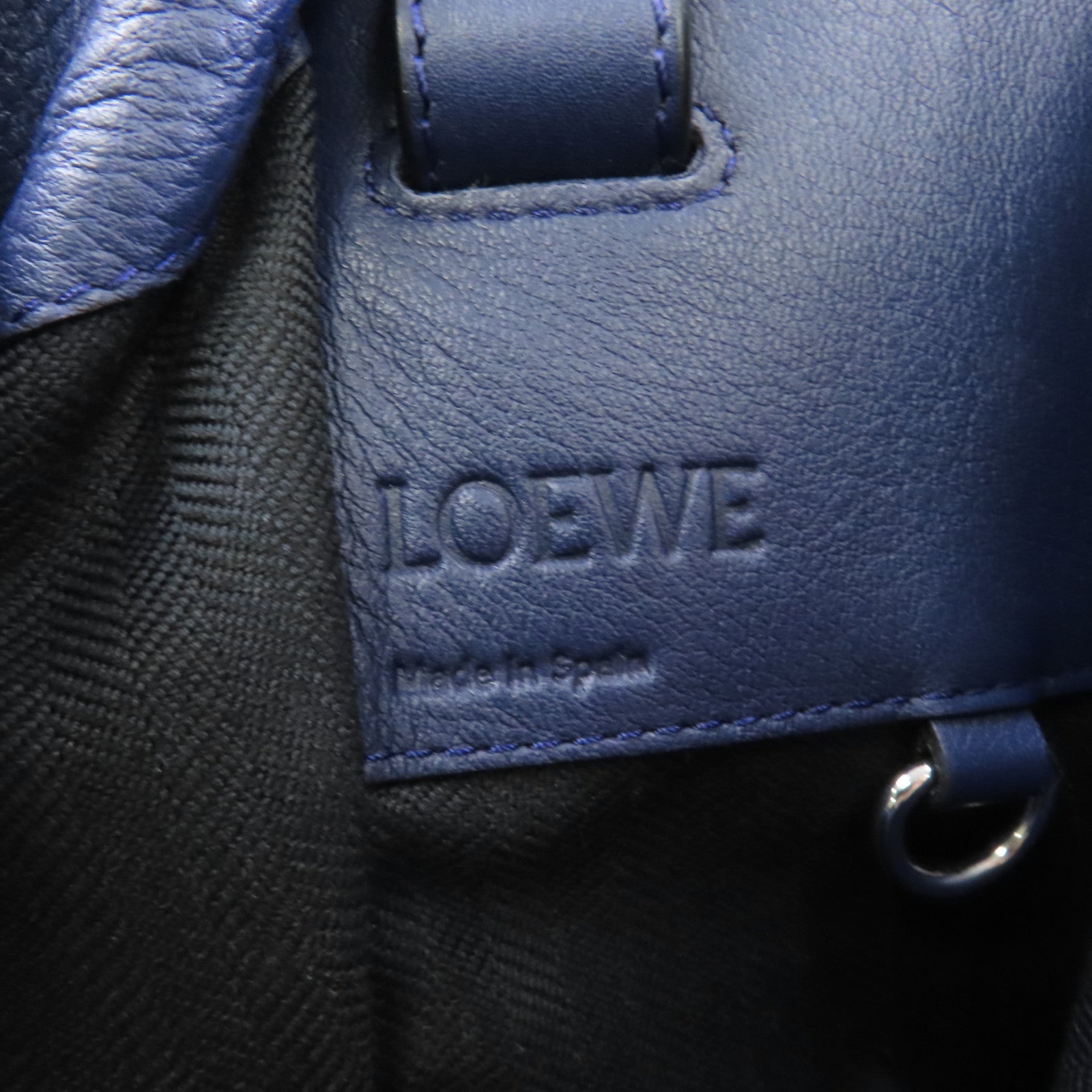 LOEWE 牛皮皮革Hammock銀扣手挽肩背兩用袋藍色