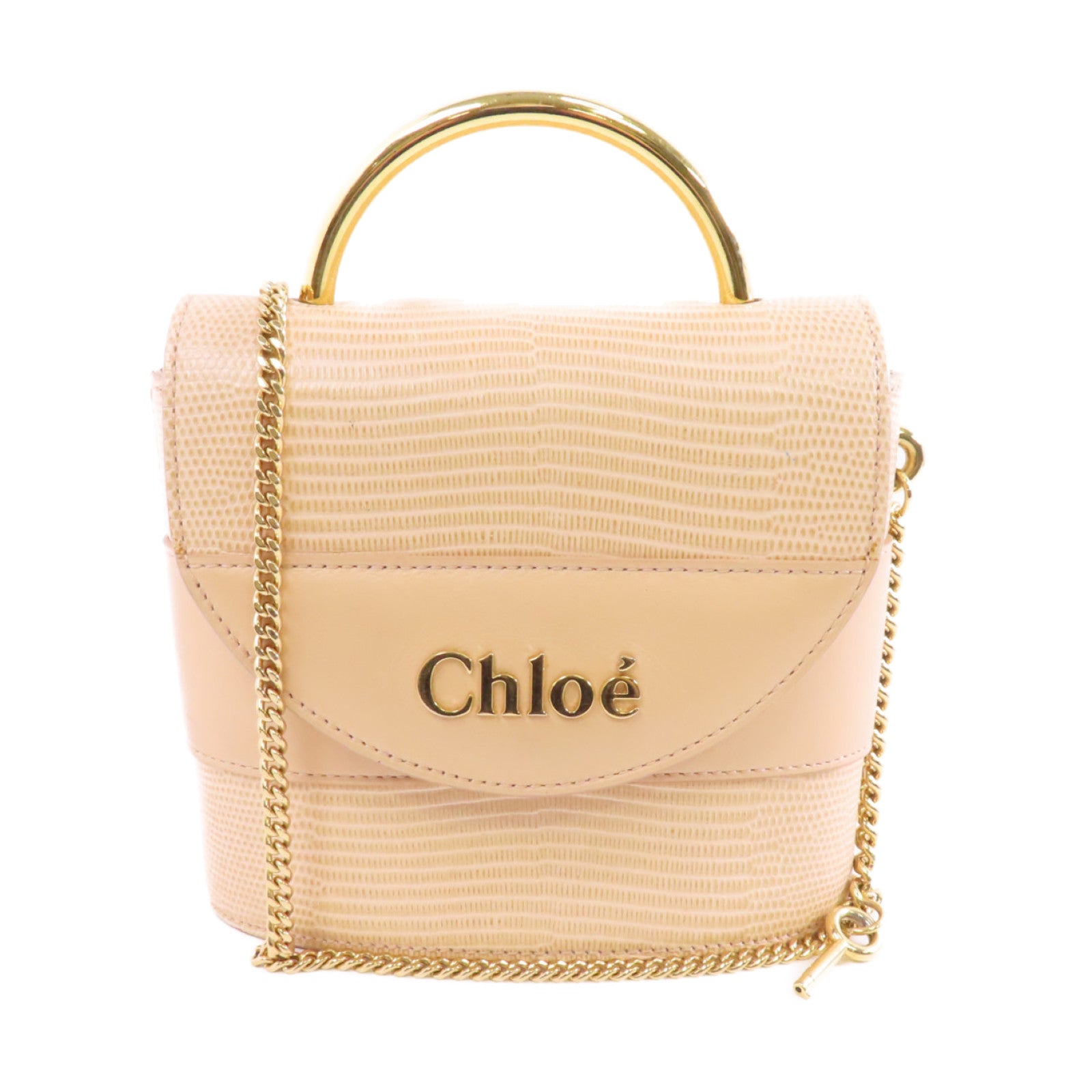 Chloe 【激減優惠】皮革Aby Lock金扣手挽鍊帶肩背兩用袋粉紅色