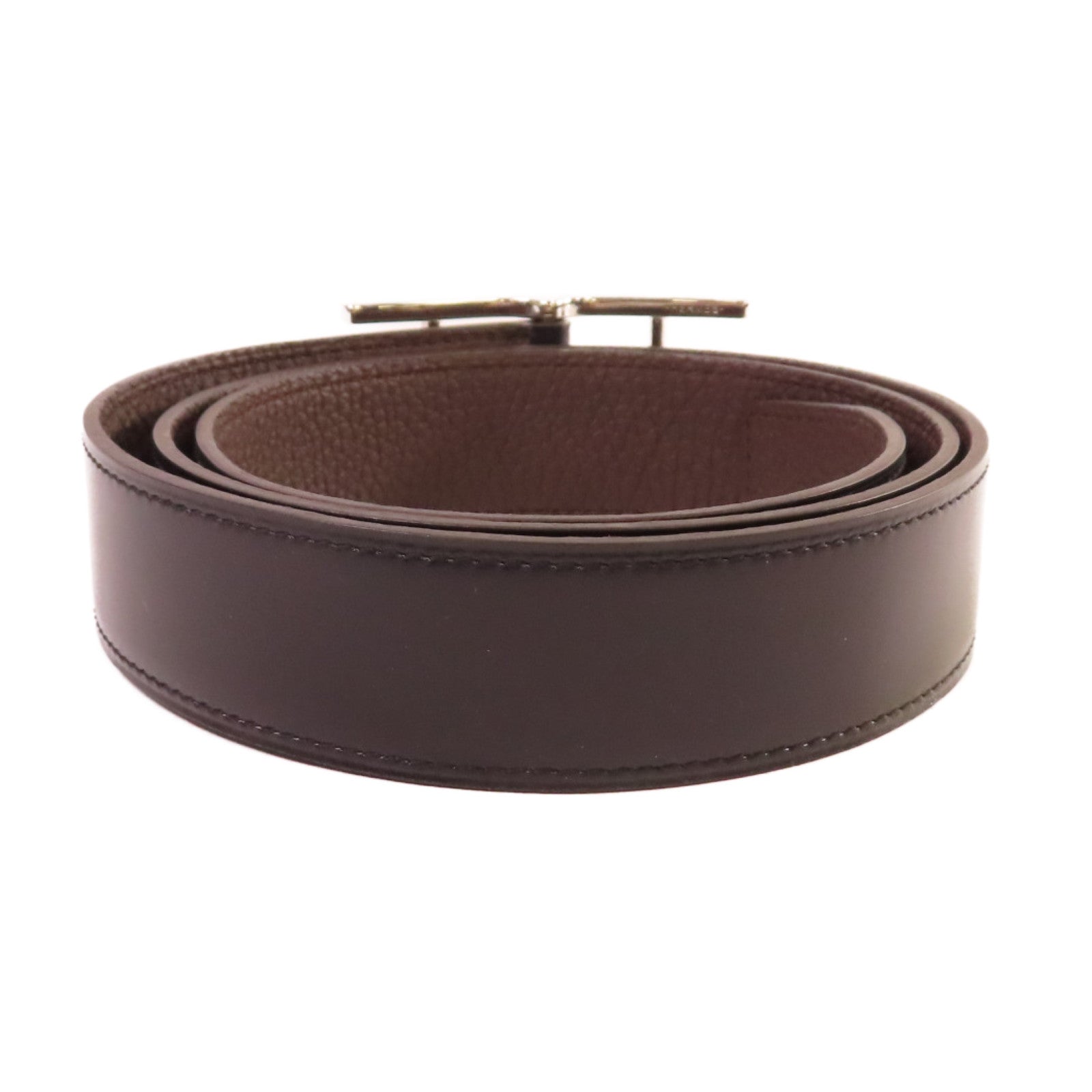 HERMES Swift皮革/Box Calf皮革Quentin Reversible Belt銀扣皮帶黑色/啡色