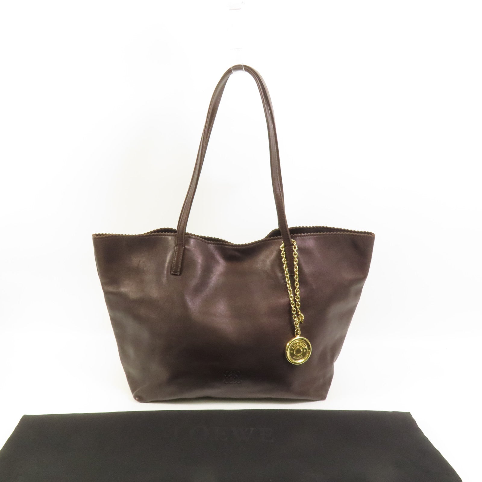 LOEWE 牛皮皮革Tote Bag金扣肩背袋