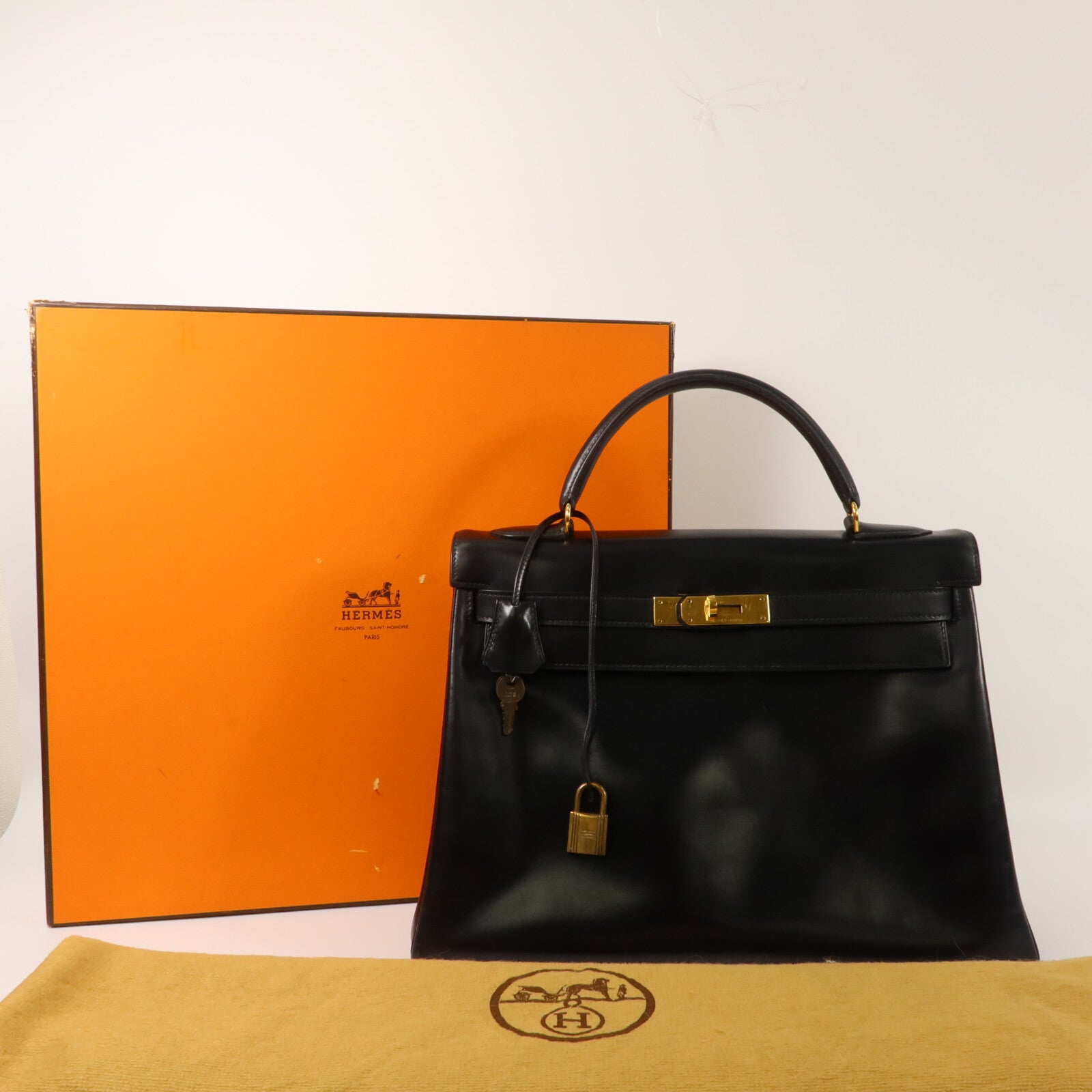 HERMES Box Calf皮革Kelly 32手挽袋Noir