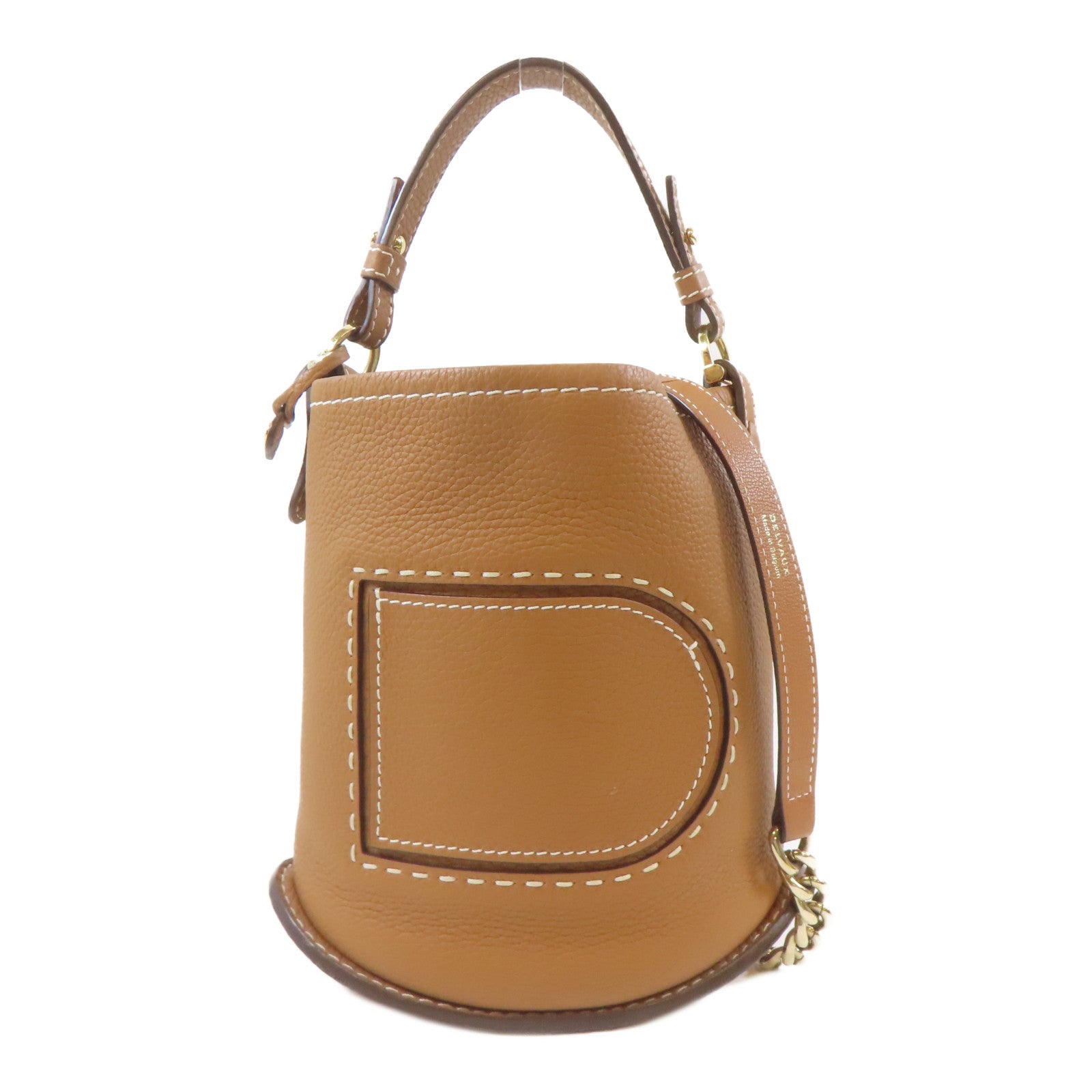 Delvaux 牛皮皮革Delvaux Pin Mini金扣手挽肩背兩用袋啡色