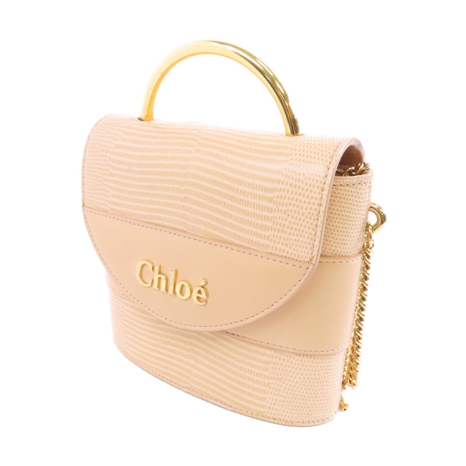 Chloe 【激減優惠】皮革Aby Lock金扣手挽鍊帶肩背兩用袋粉紅色