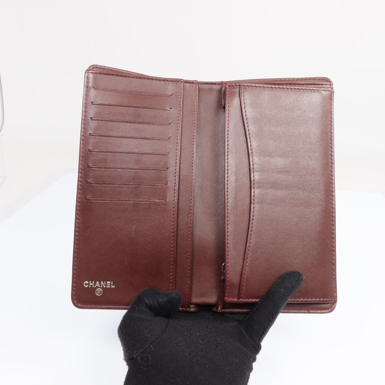 CHANEL 羊皮皮革Long Wallet銀扣長錢包
