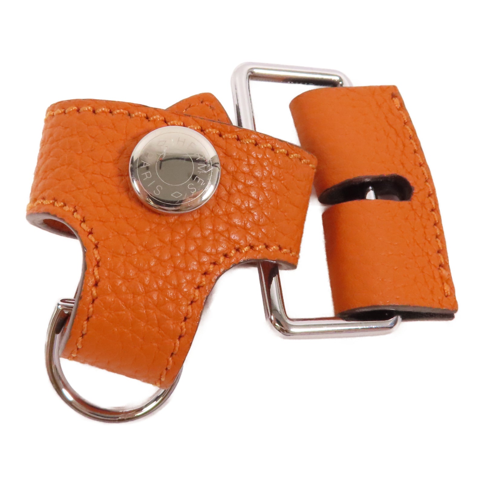 HERMES Clemence皮革Conversion Kit銀扣袋扣橙色