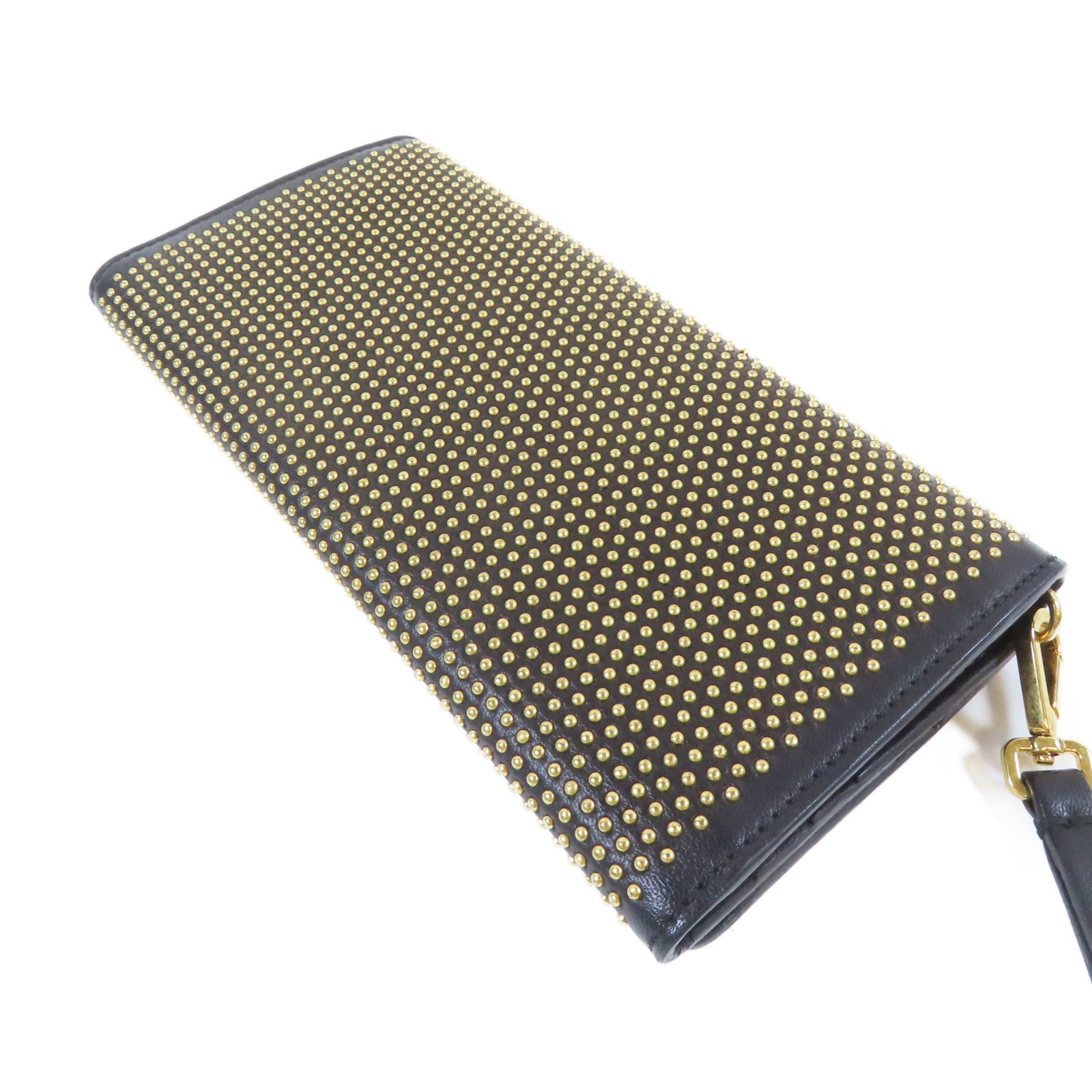 Alexander McQueen 牛皮皮革Trifold Long Wallet金扣長錢包黑色