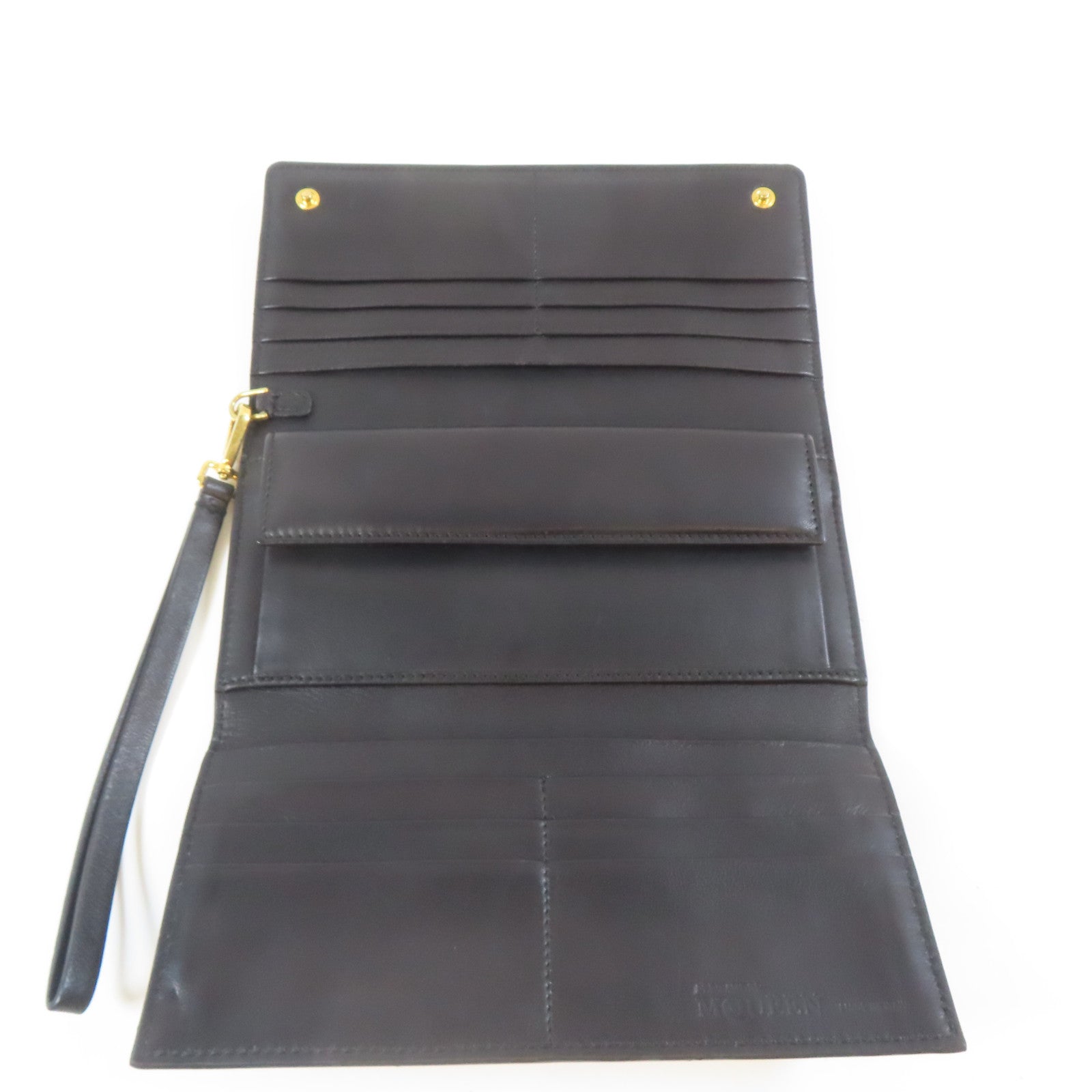 Alexander McQueen 牛皮皮革Trifold Long Wallet金扣長錢包黑色