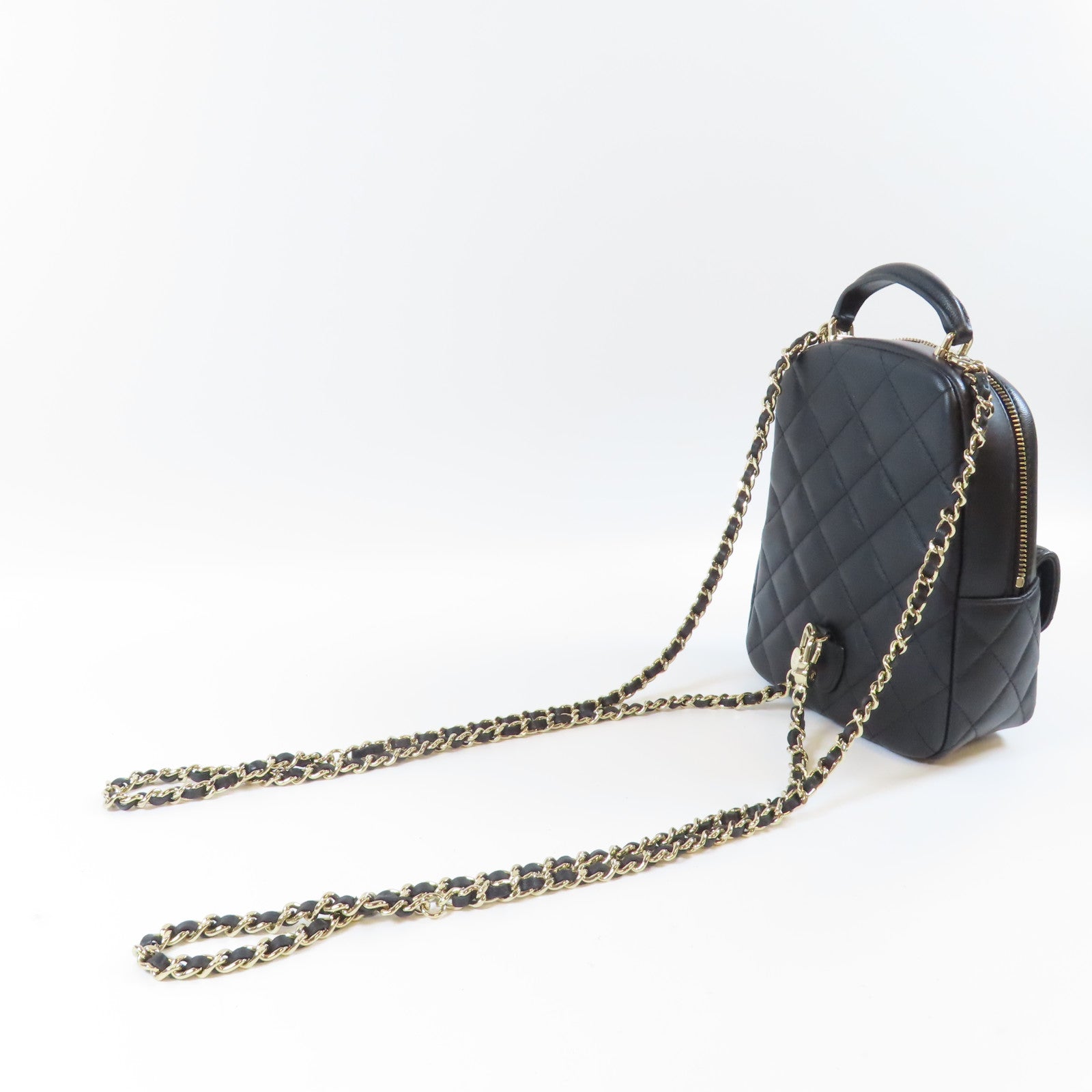 CHANEL 菱格羊皮皮革金扣2 way Backpack雙肩背包黑色