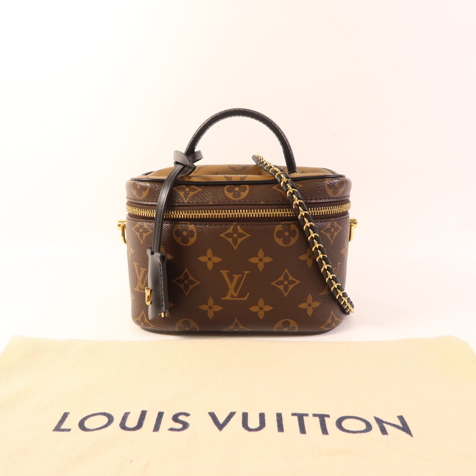 LOUIS VUITTON Monogram Reverse Vanity PM金扣手挽肩背兩用袋棕色