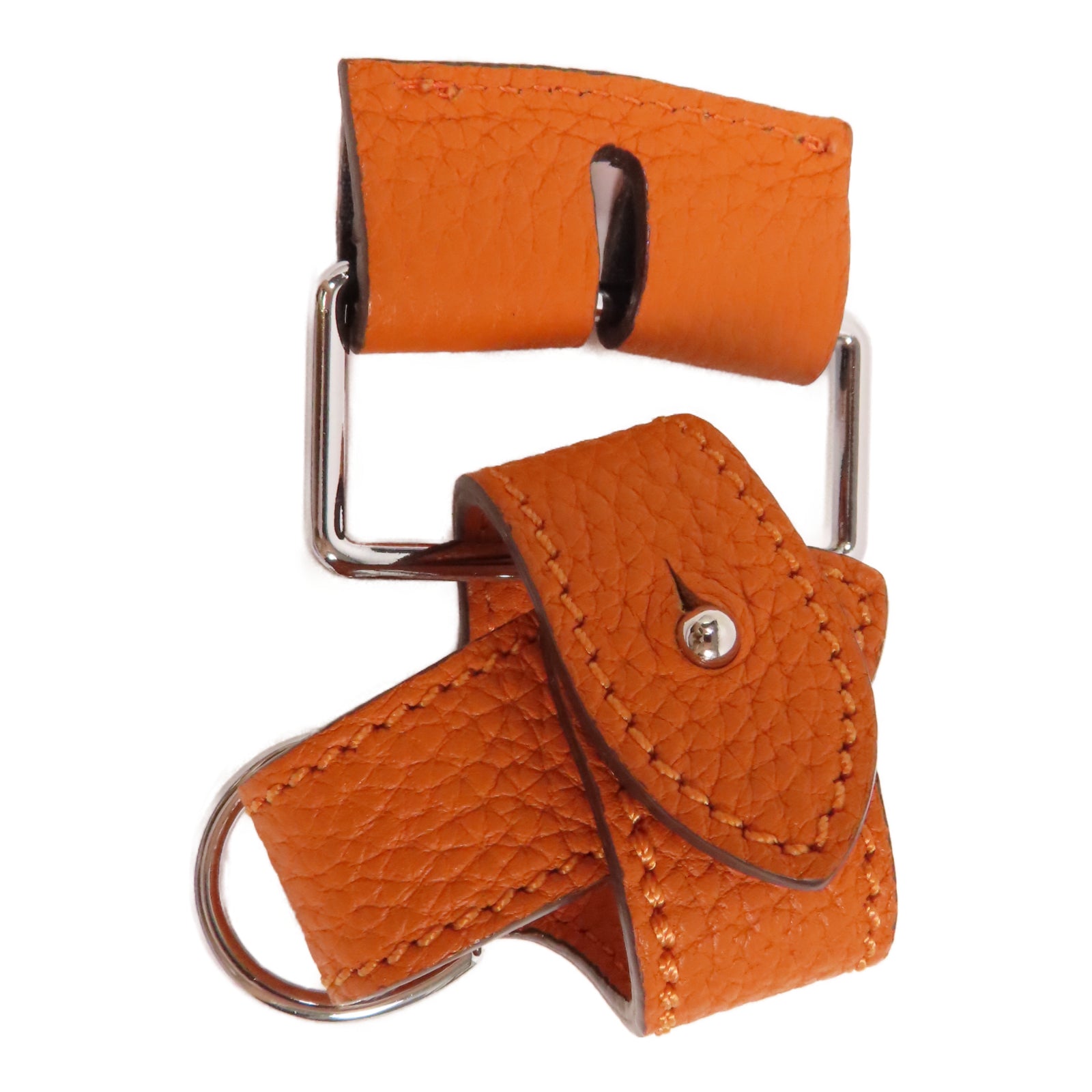 HERMES Clemence皮革Conversion Kit銀扣袋扣橙色