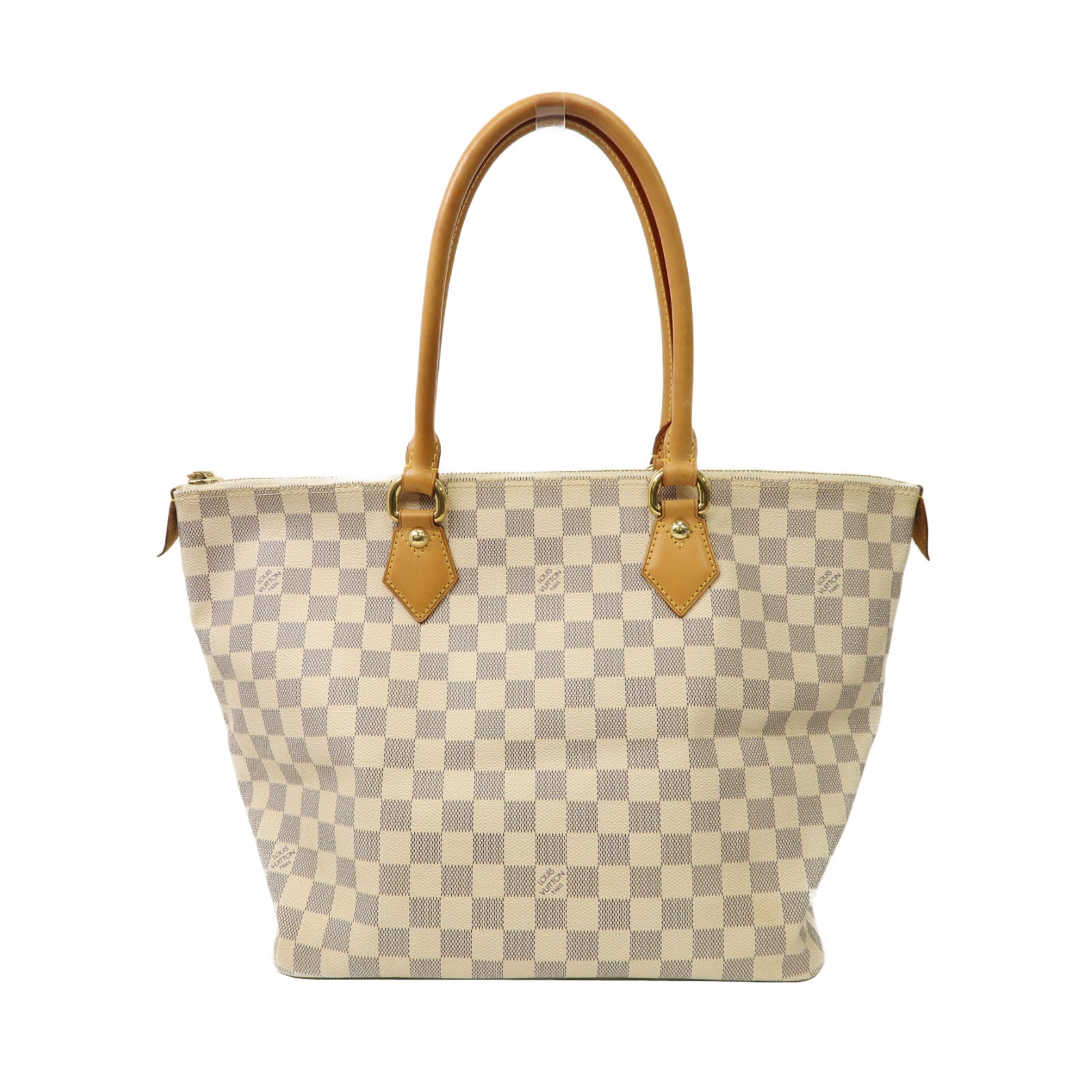 LOUIS VUITTON Damier Azur Saleya MM金扣手挽袋白色