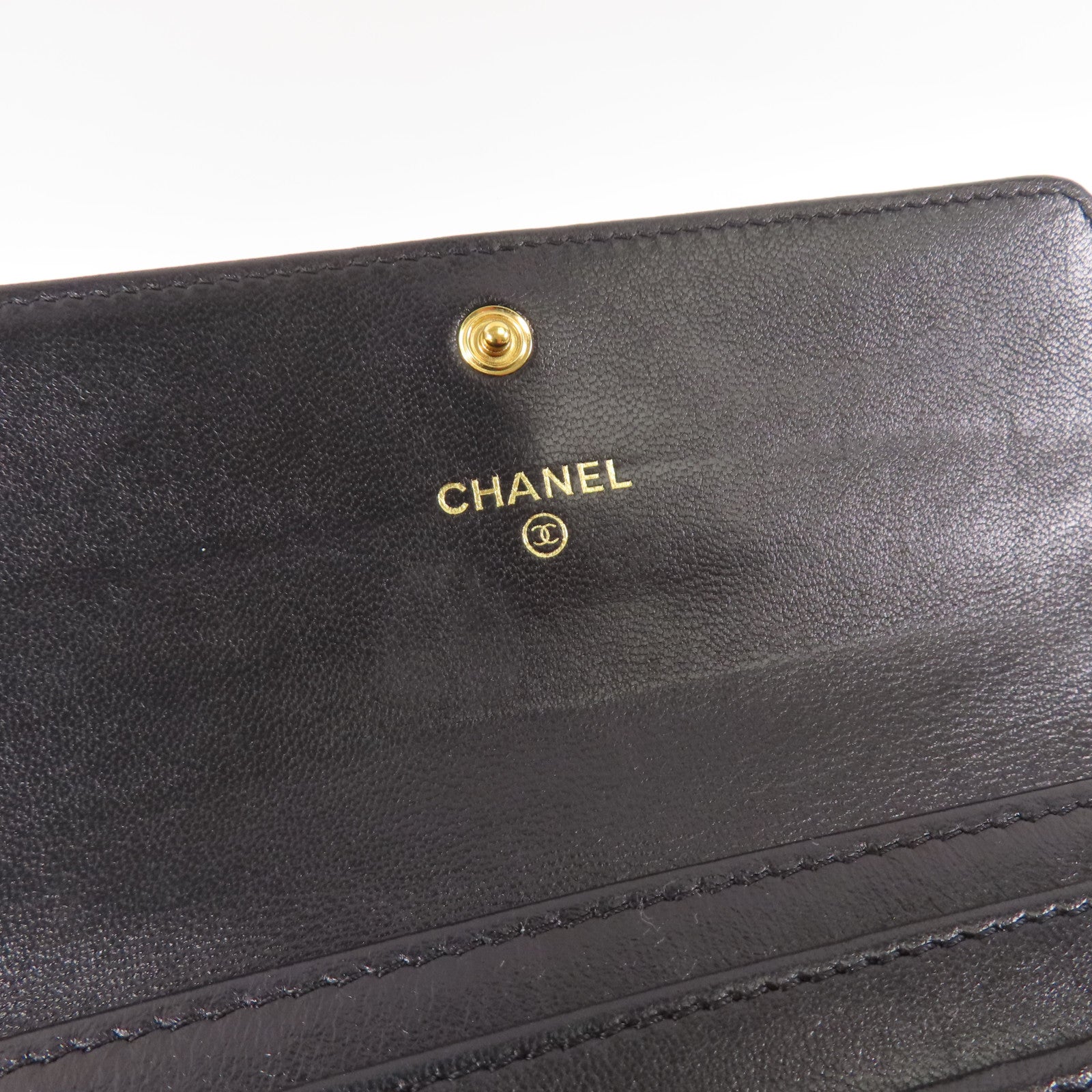 CHANEL 羊皮皮革Long Wallet金扣長錢包