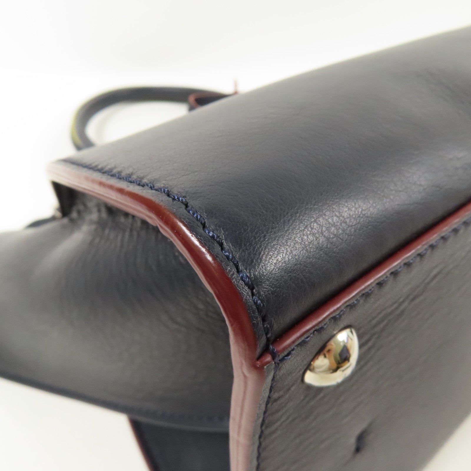 FENDI SHW 2 Way Shoulder Hand Bag Calfskin Leather Navy