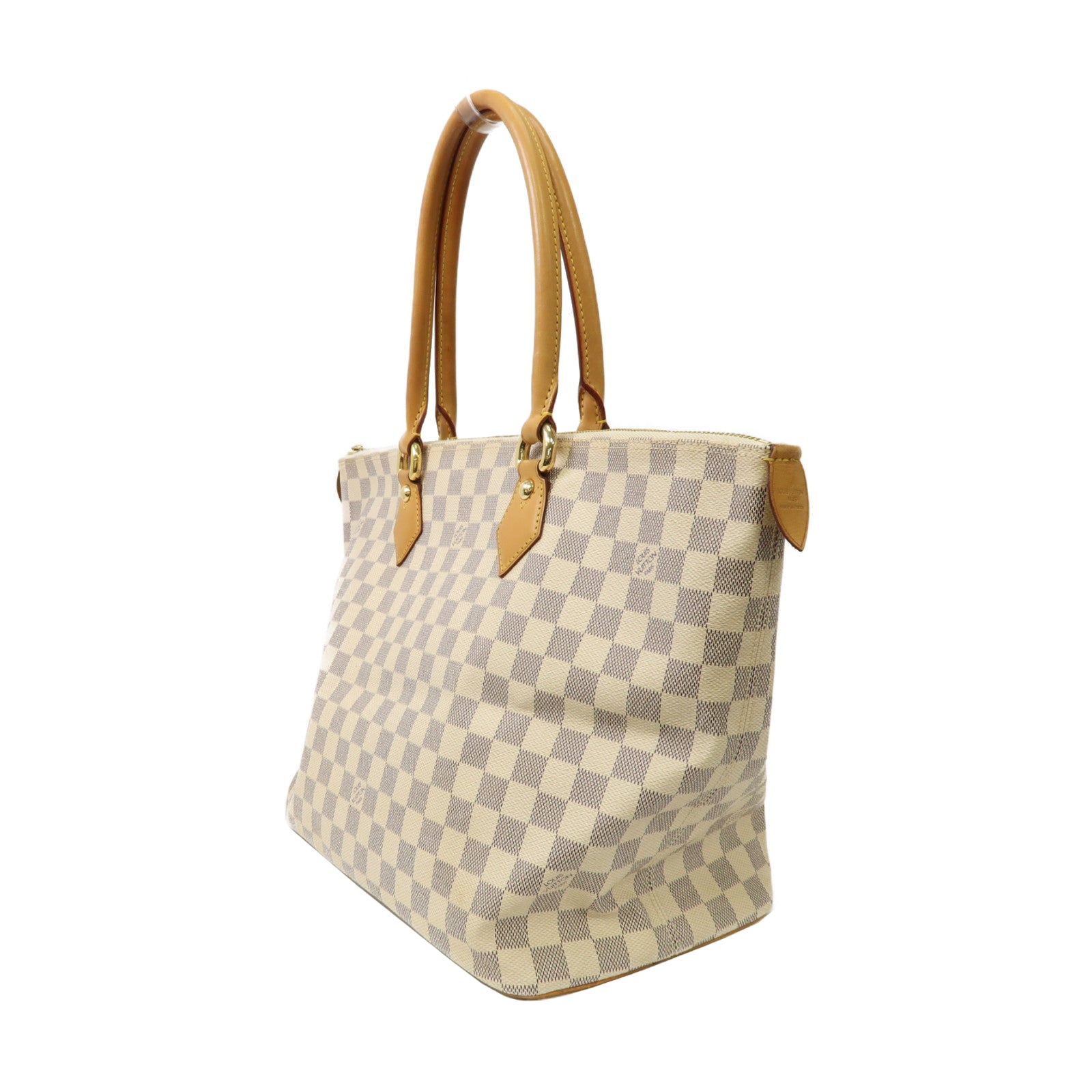 LOUIS VUITTON Damier Azur Saleya MM金扣手挽袋白色