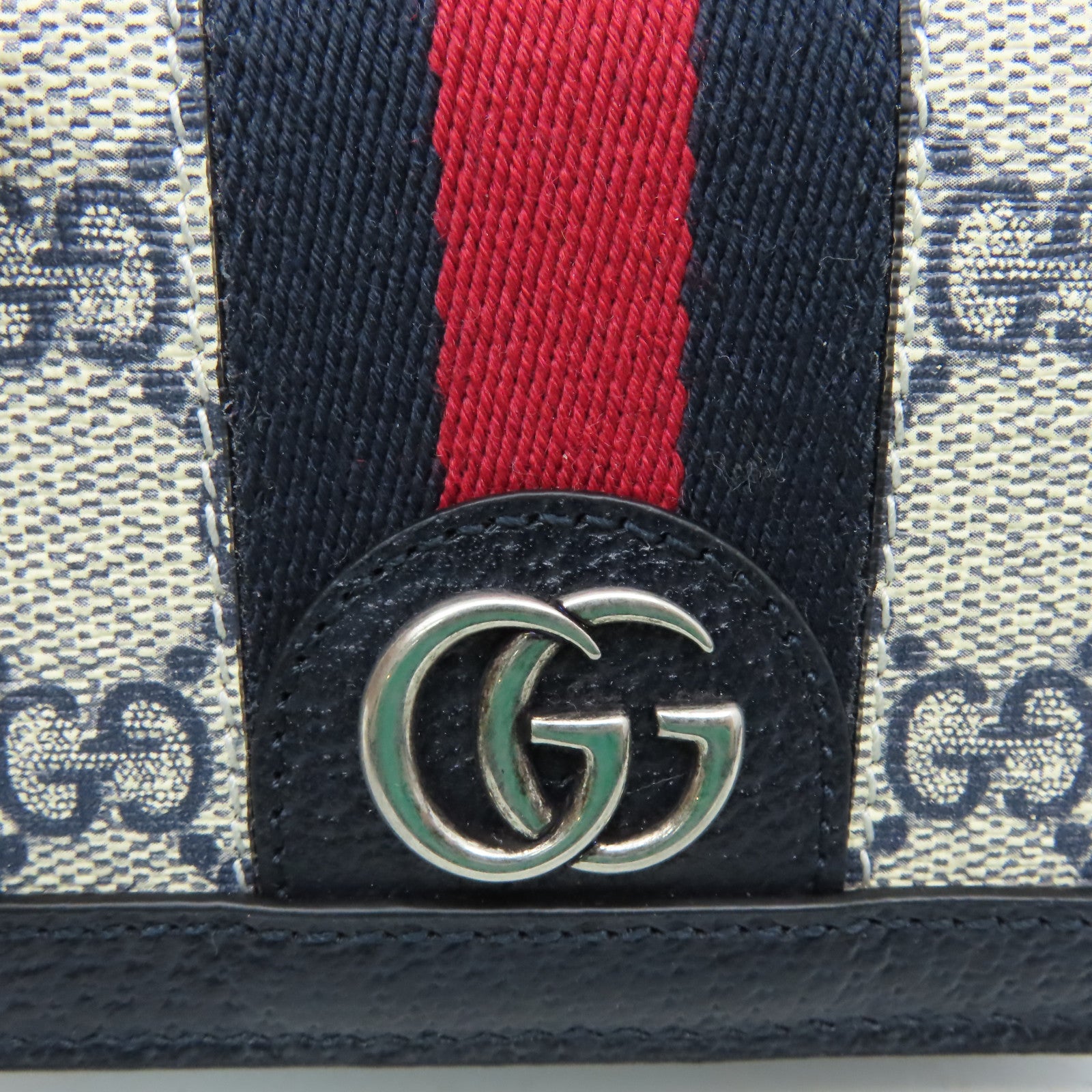 GUCCI 塗層帆布/牛皮皮革GG Supreme Wallet短錢包米色/寶藍色