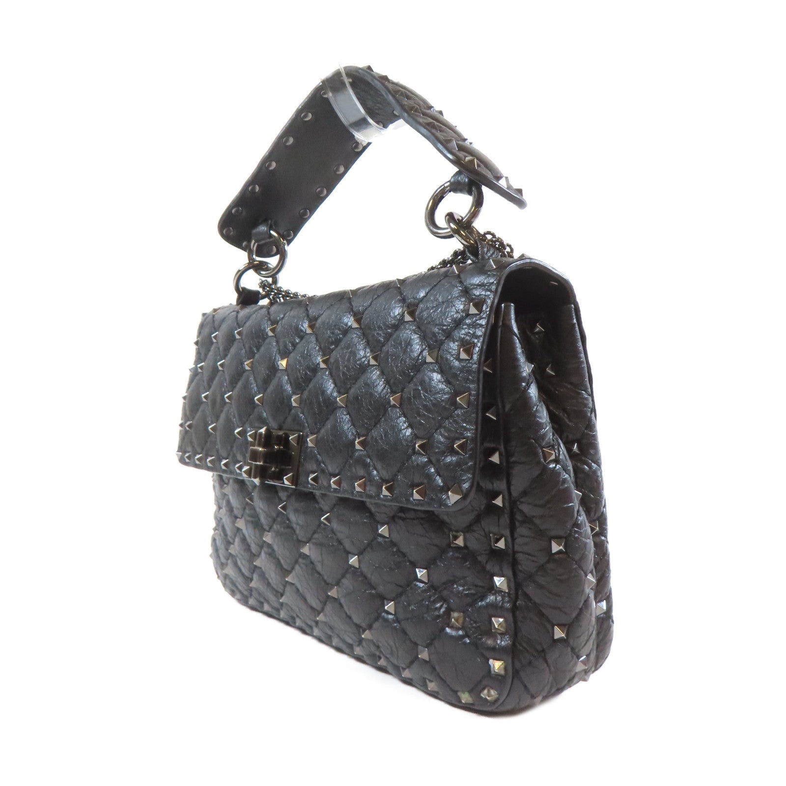 Valentino 牛皮皮革Chain Shoulder黑扣手挽肩背兩用袋黑色