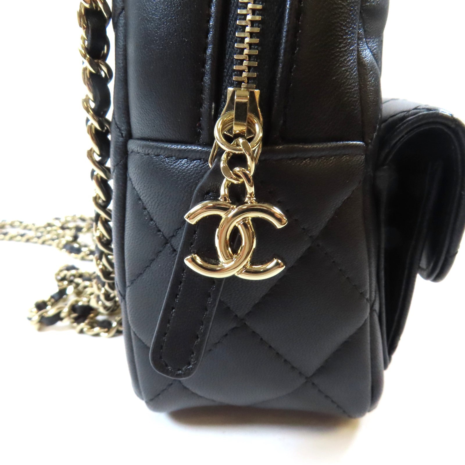 CHANEL 菱格羊皮皮革金扣2 way Backpack雙肩背包黑色