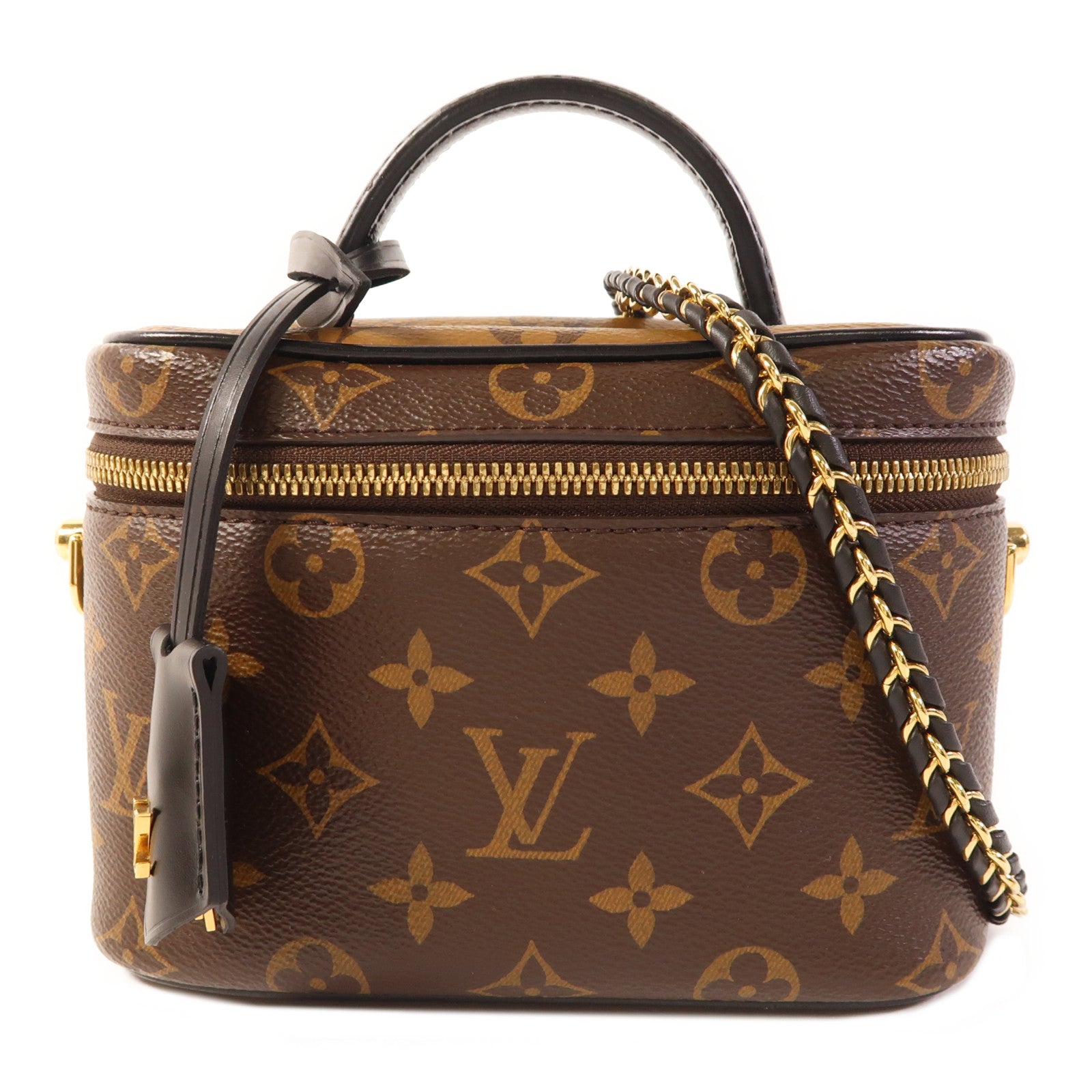 LOUIS VUITTON Monogram Reverse Vanity PM金扣手挽肩背兩用袋棕色