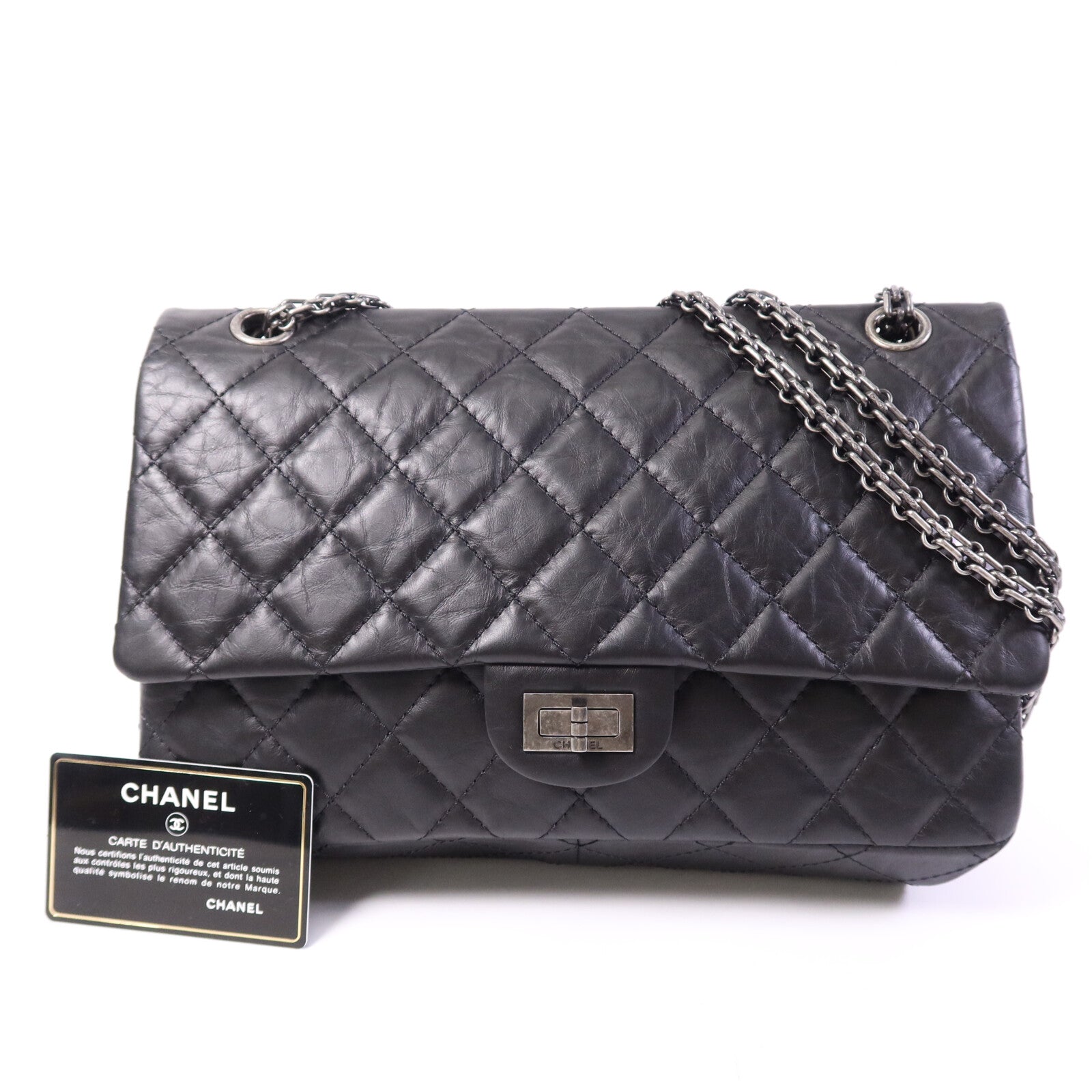 CHANEL 牛皮皮革2.55 Medium銀扣鏈帶肩背袋