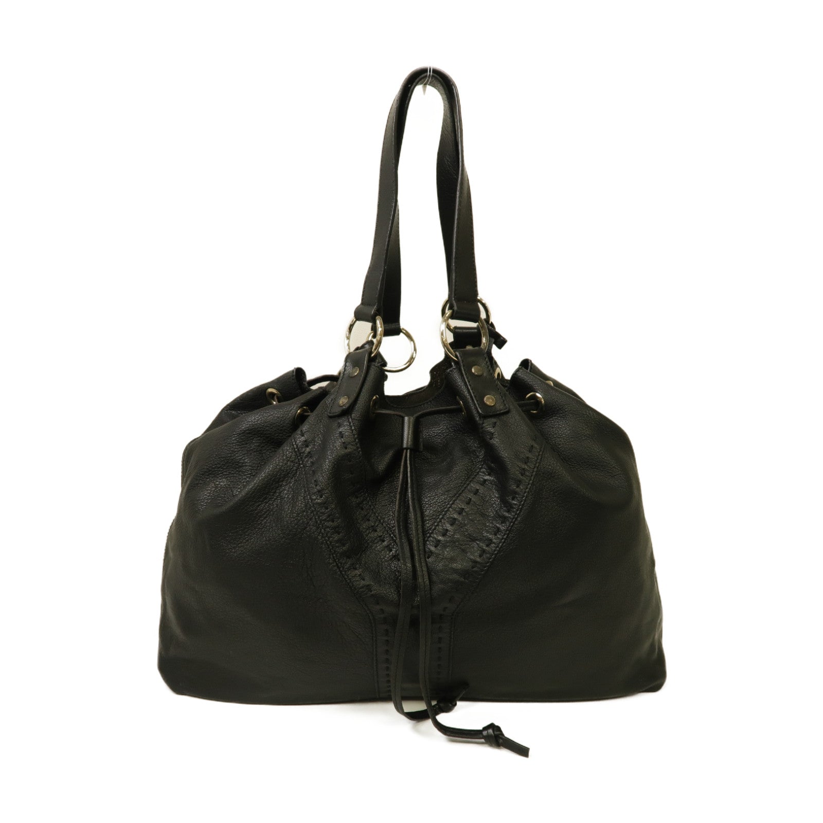 SAINT LAURENT 牛皮皮革2 Way Bag 銀扣手挽肩背兩用袋黑色