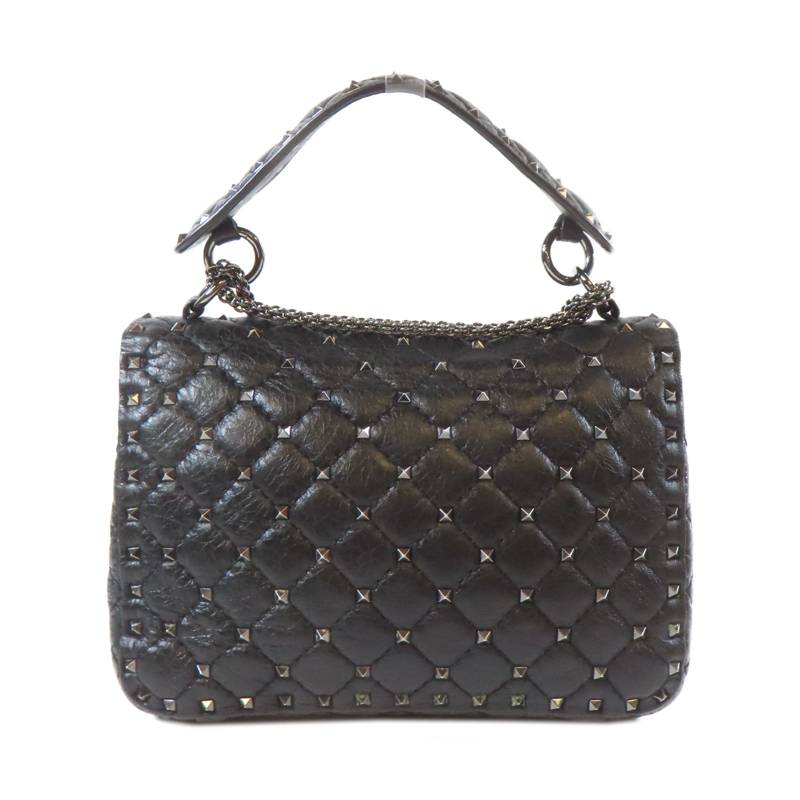 Valentino 牛皮皮革Chain Shoulder黑扣手挽肩背兩用袋黑色
