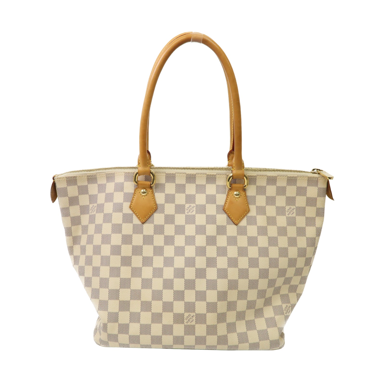 LOUIS VUITTON Damier Azur Saleya MM金扣手挽袋白色