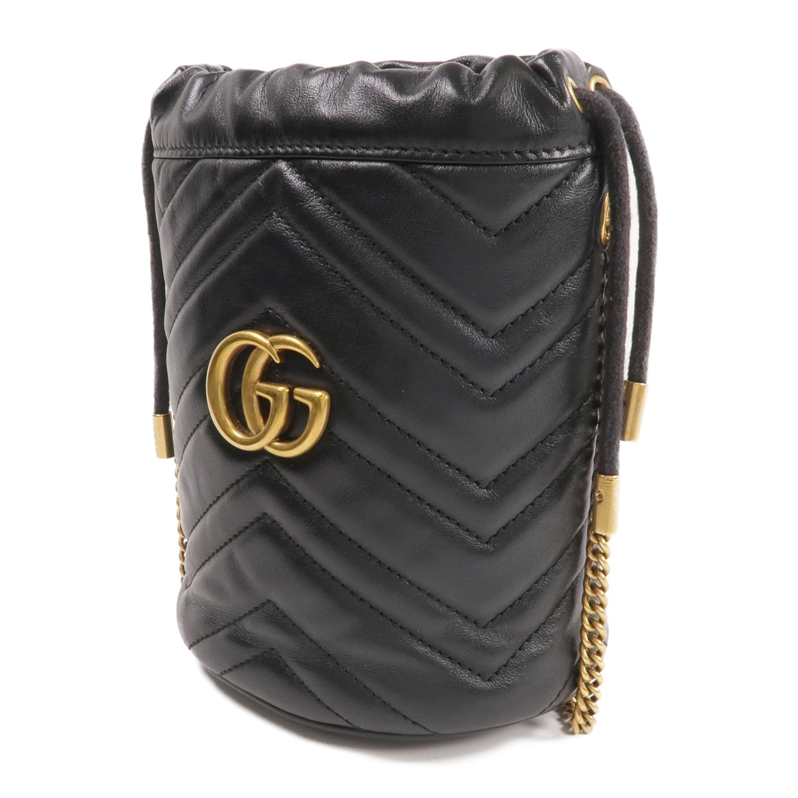 GUCCI 牛皮皮革GG Marmont Mini Bucket金扣鏈帶肩背袋