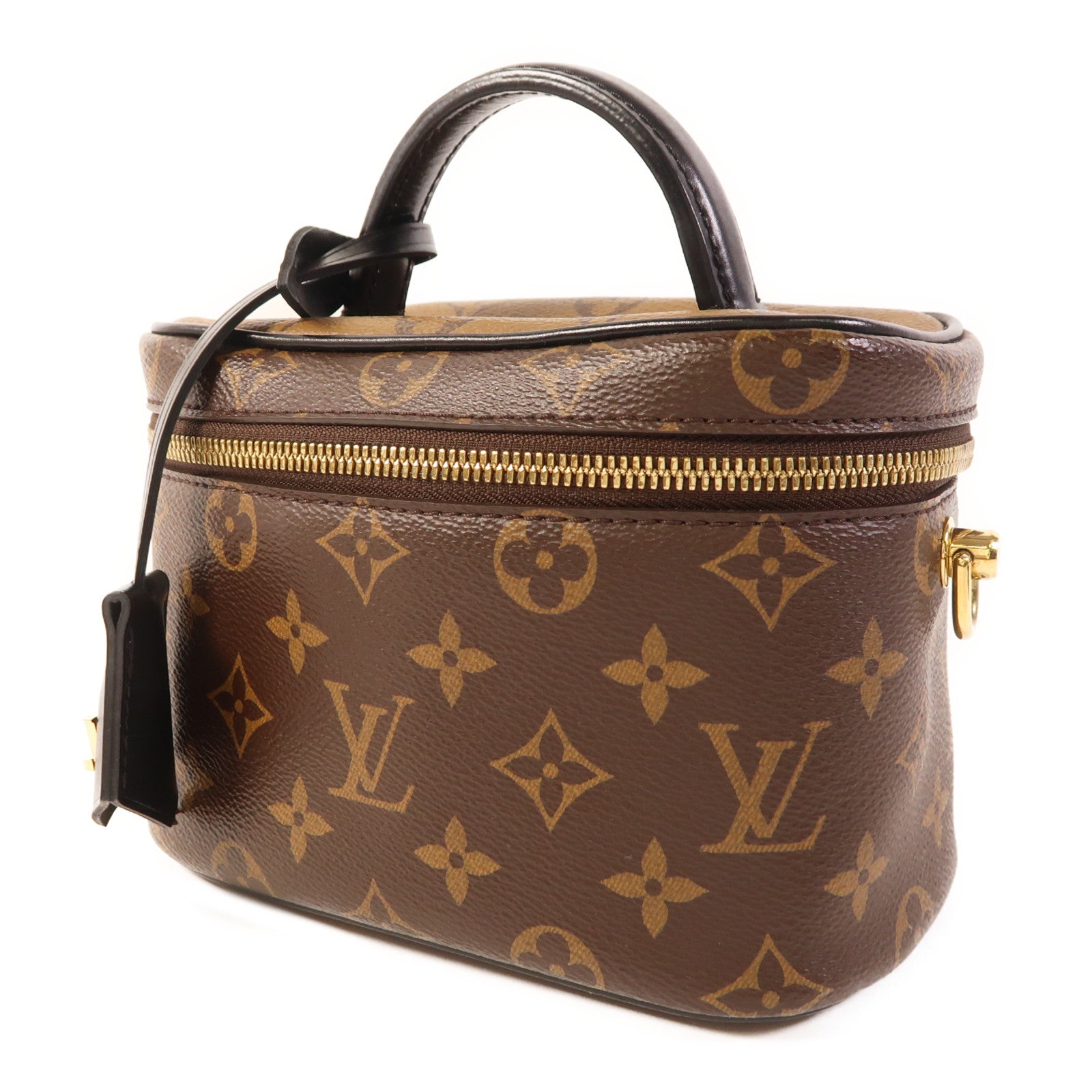 LOUIS VUITTON Monogram Reverse Vanity PM金扣手挽肩背兩用袋棕色