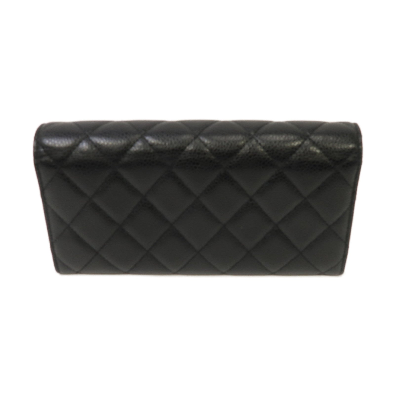 CHANEL 菱格Caviar皮革Long Wallet金扣長錢包黑色