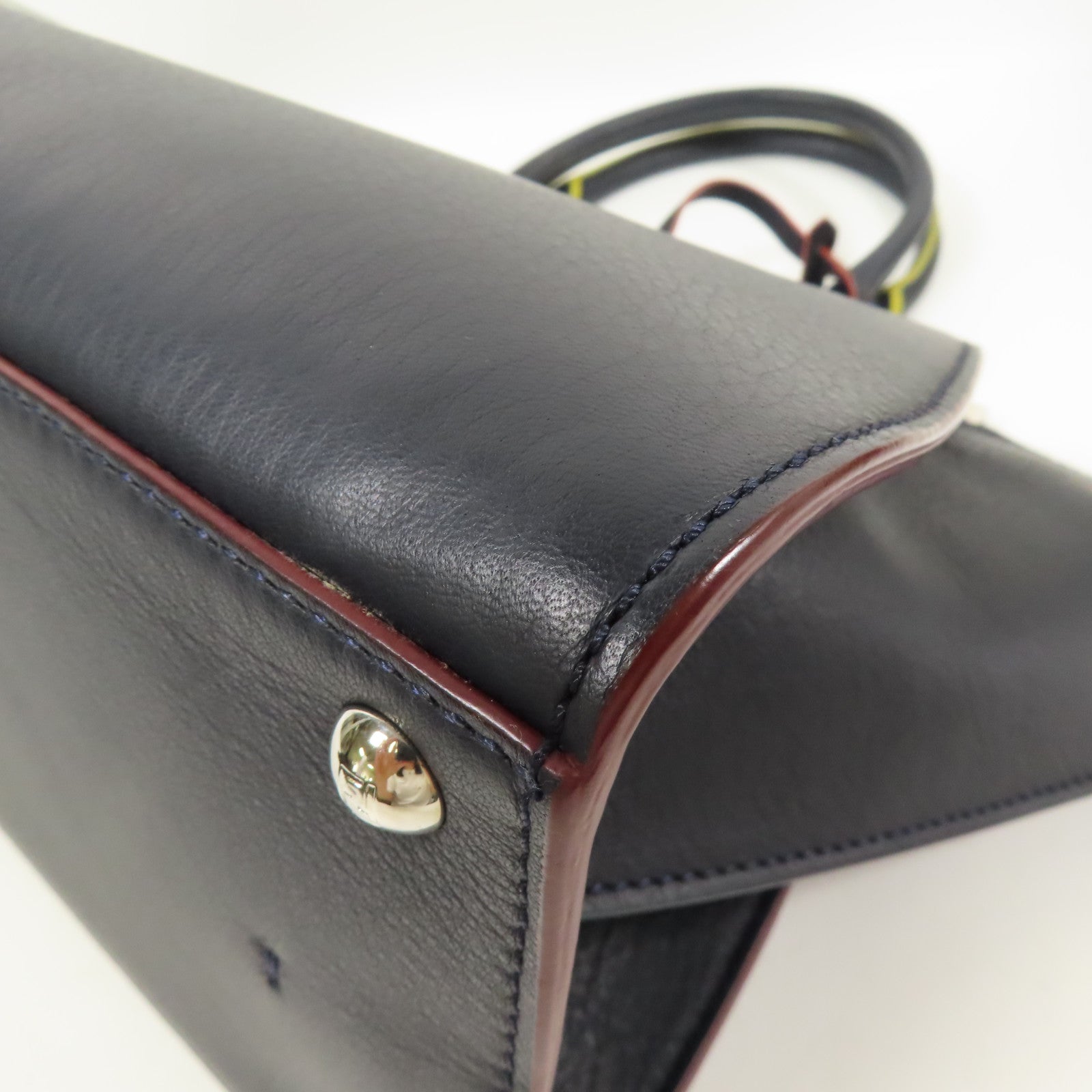 FENDI SHW 2 Way Shoulder Hand Bag Calfskin Leather Navy