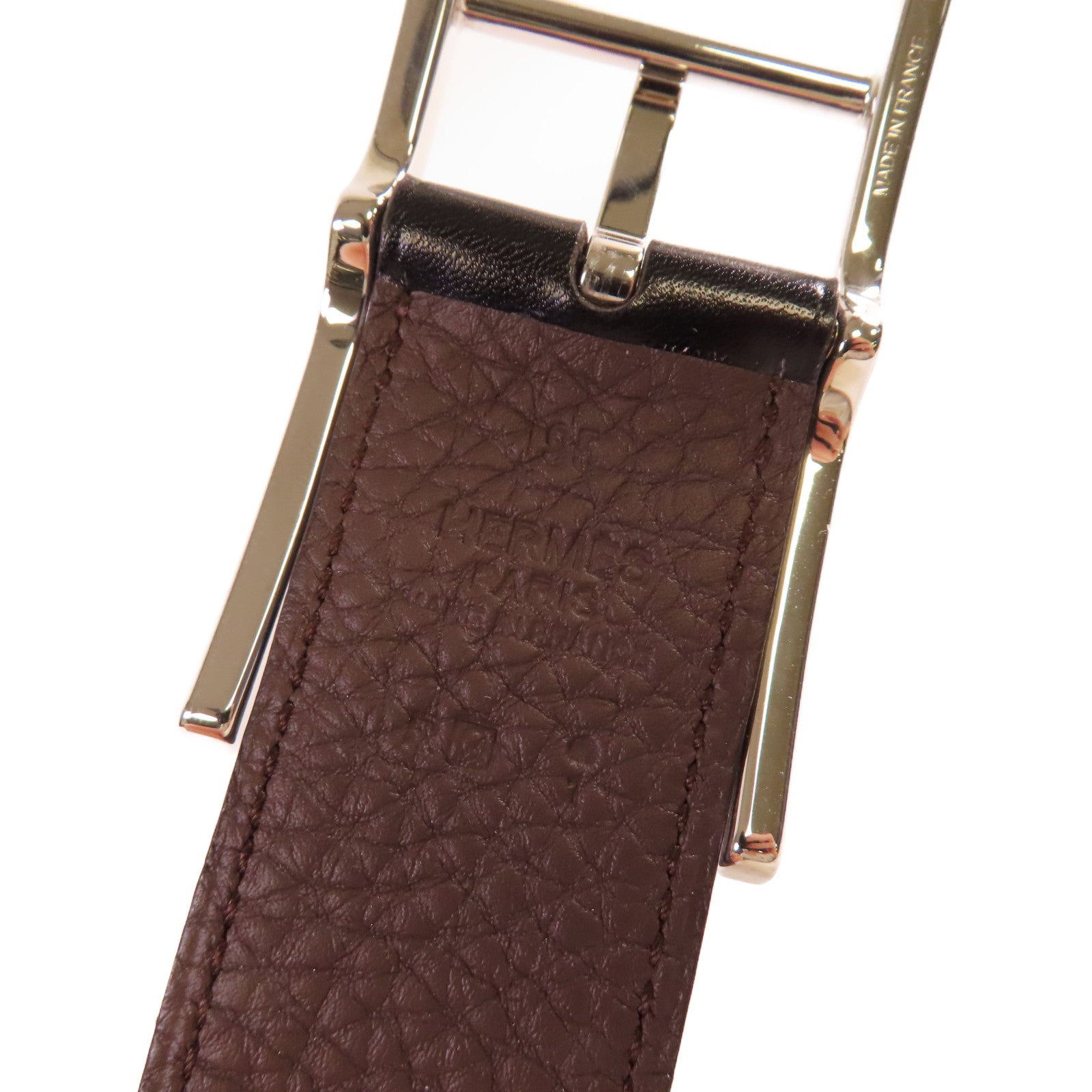 HERMES Swift皮革/Box Calf皮革Quentin Reversible Belt銀扣皮帶黑色/啡色