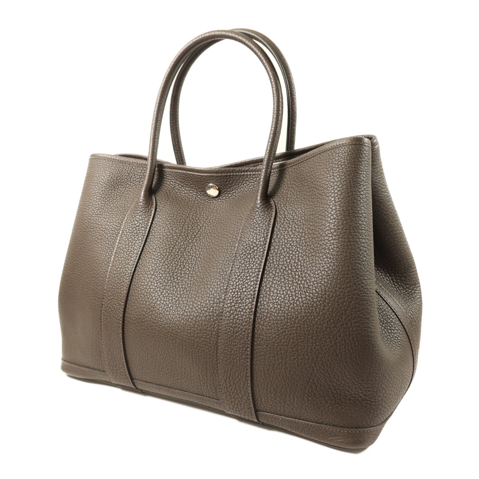 HERMES Negonda皮革Garden Party PM銀扣手挽袋 Chocolat