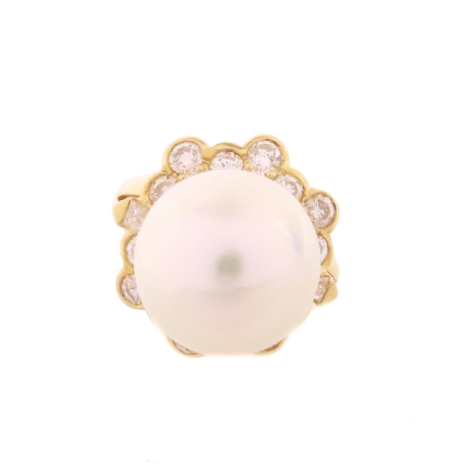 JEWELRY 18K黃金/14.5ct珍珠/1.76ct鑽石Pearl/Diamond Ring戒指US#6.25