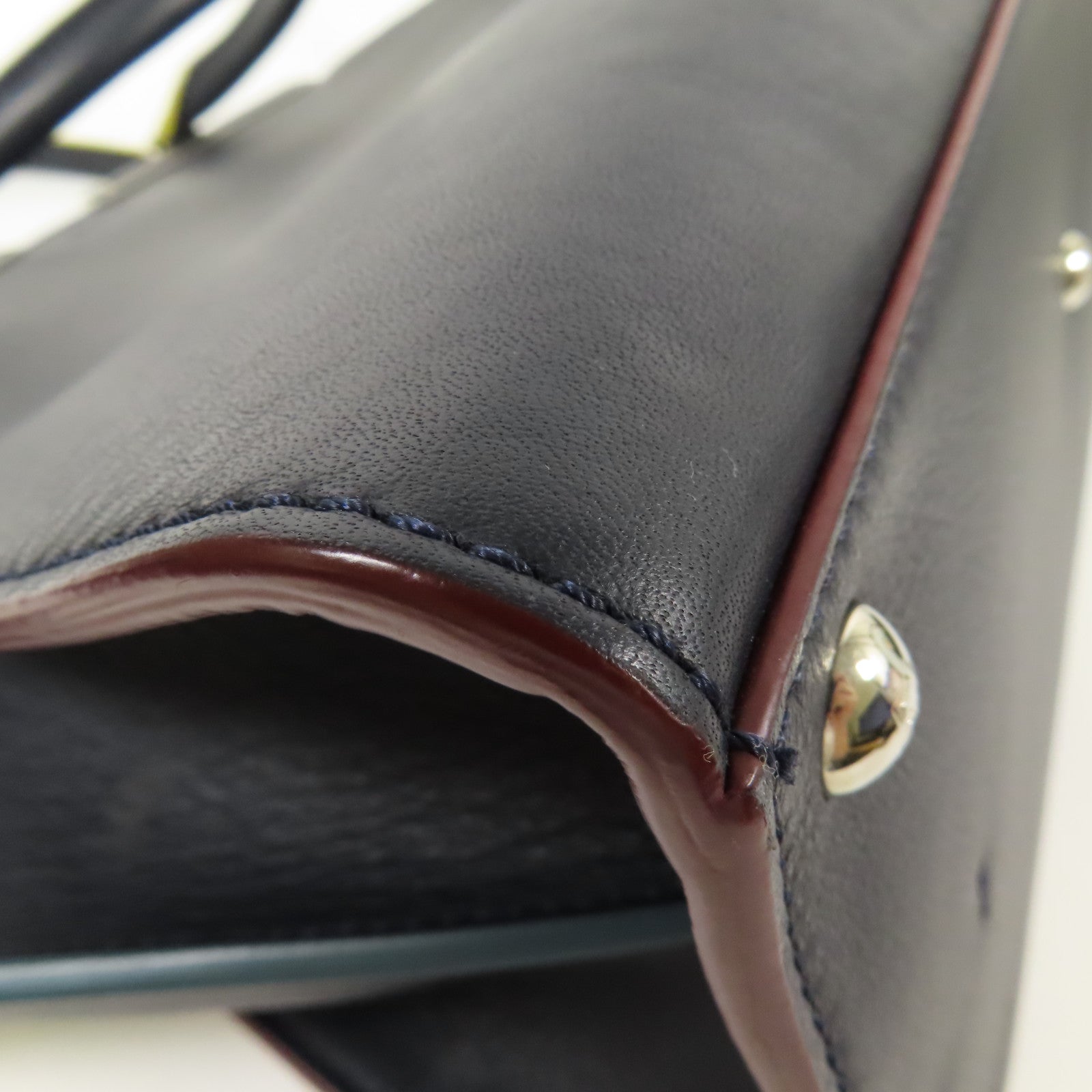 FENDI SHW 2 Way Shoulder Hand Bag Calfskin Leather Navy