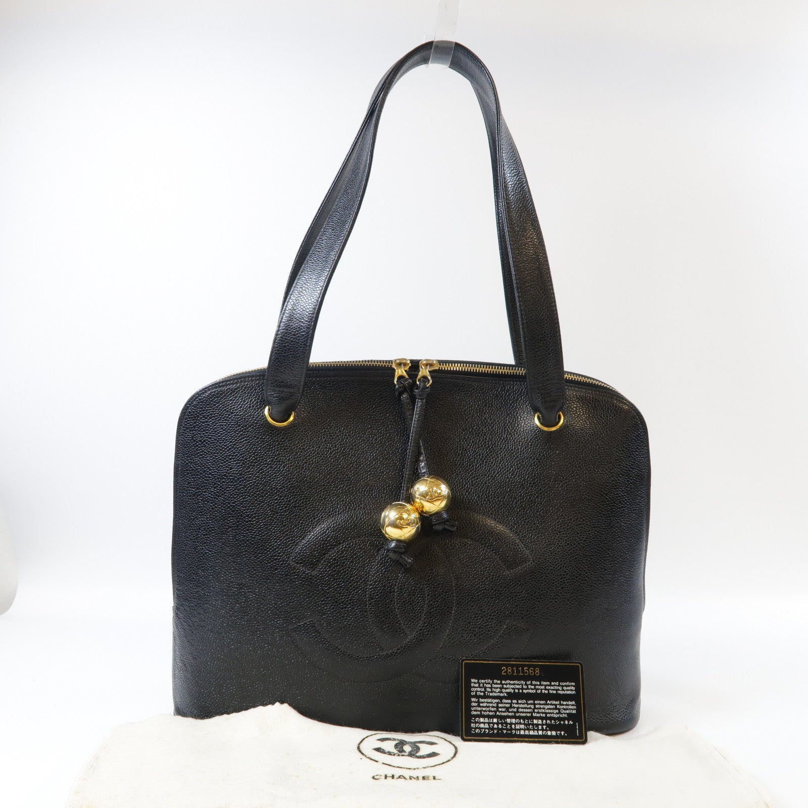 CHANEL 菱格Caviar皮革Coco Mark Vintage金扣肩背袋黑色