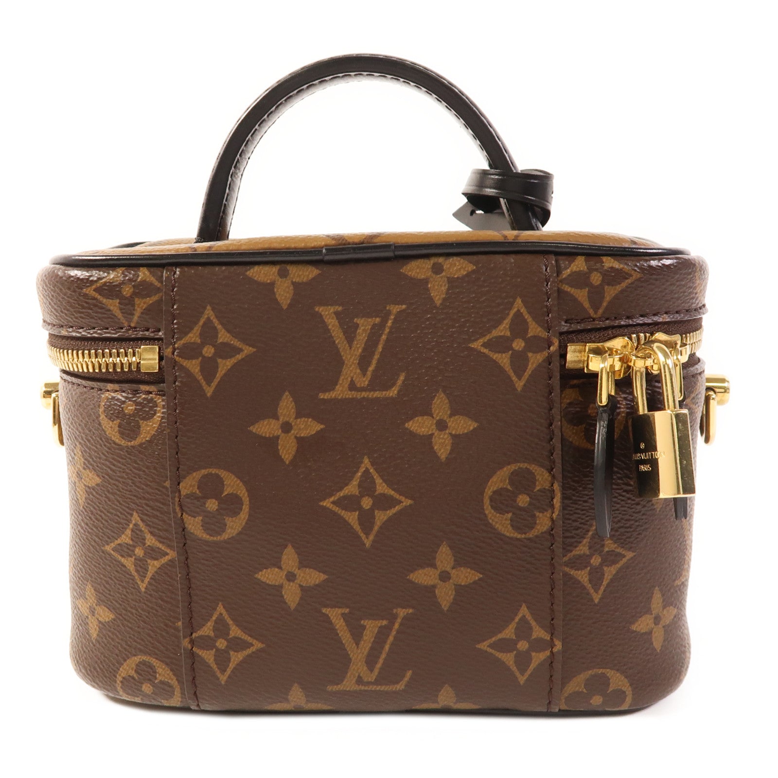 LOUIS VUITTON Monogram Reverse Vanity PM金扣手挽肩背兩用袋棕色