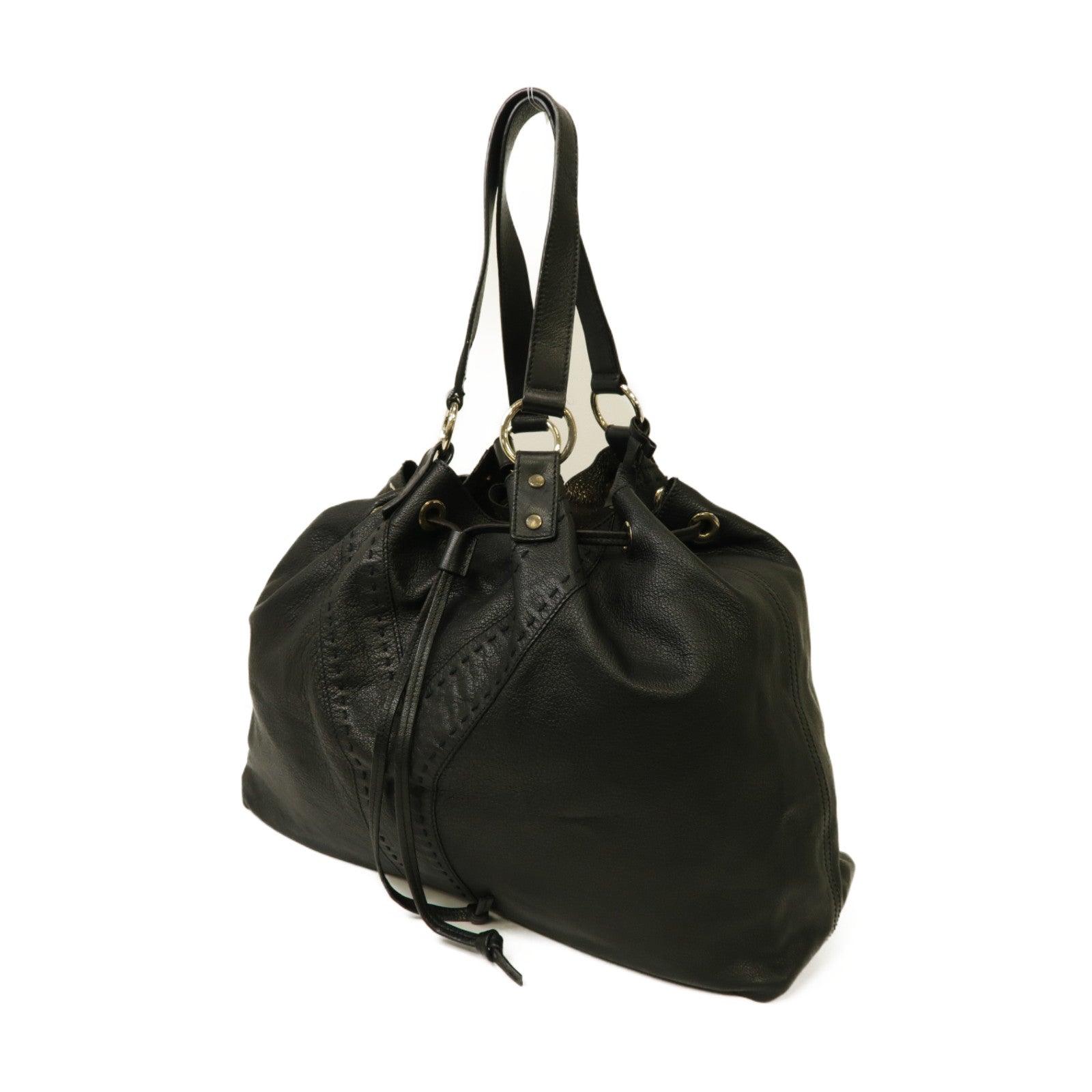 SAINT LAURENT 牛皮皮革2 Way Bag 銀扣手挽肩背兩用袋黑色