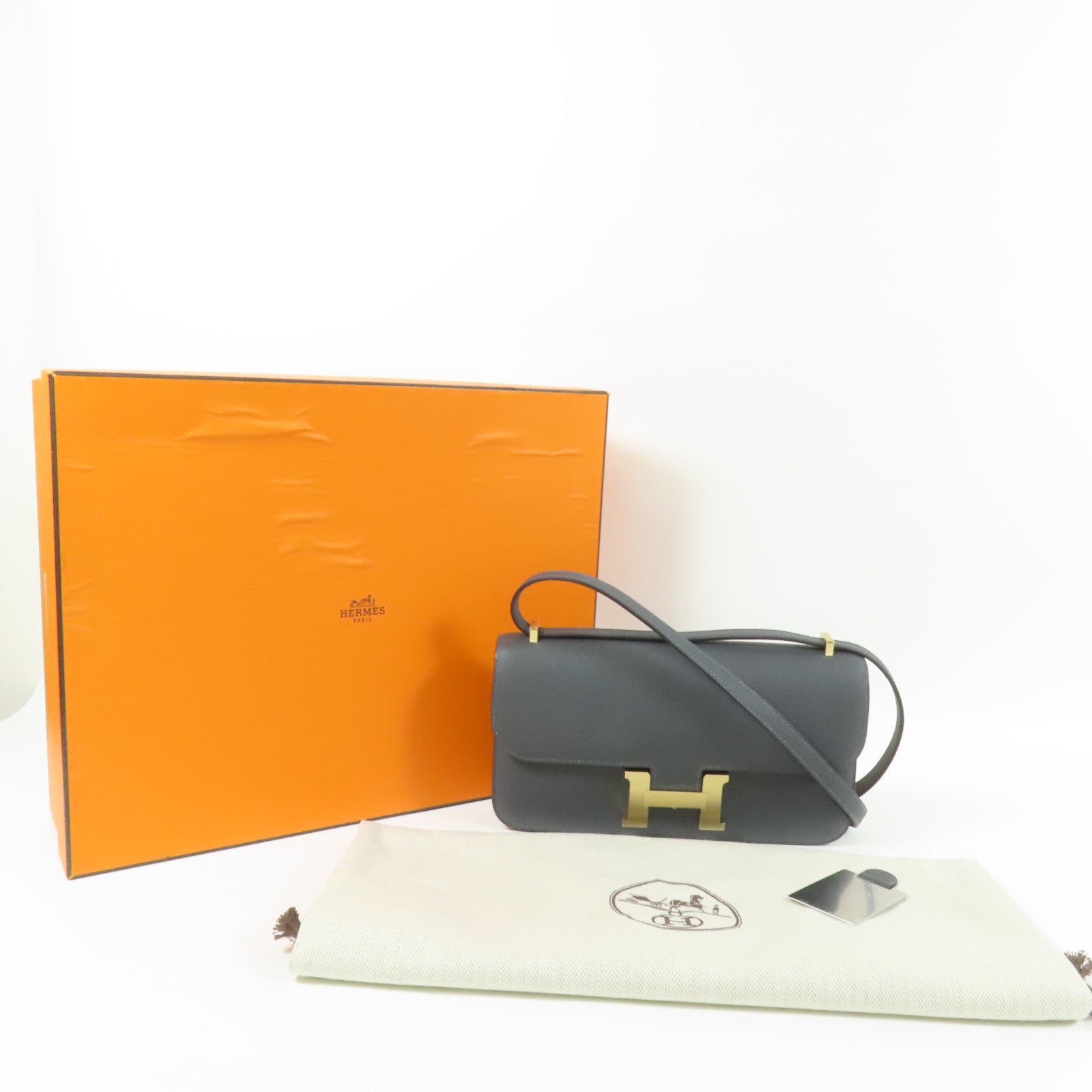 HERMES 【激減優惠】Epsom皮革Constance Elan金扣肩背袋Gris Misty