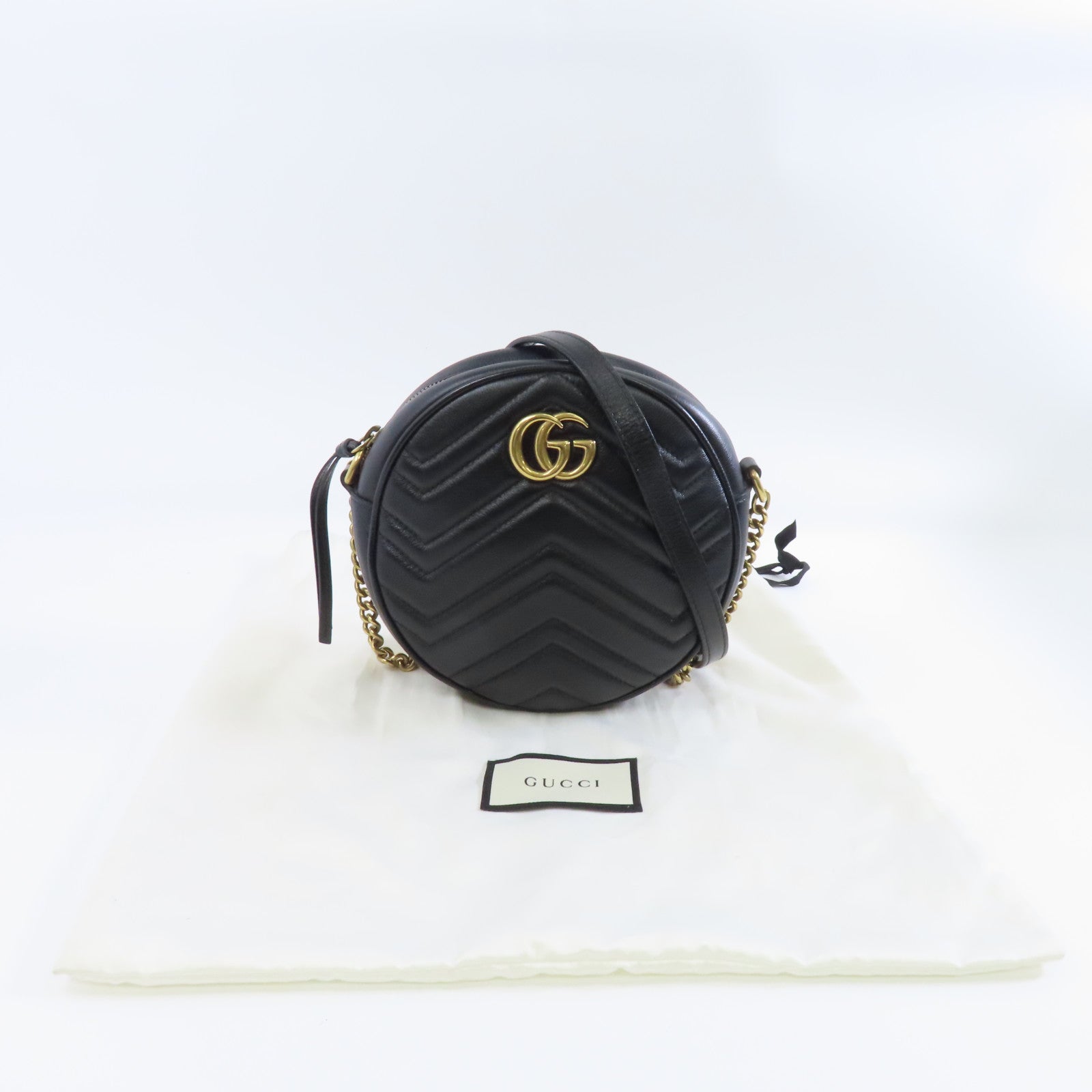 GUCCI 【激減優惠】牛皮皮革GG Marmont金扣鏈帶肩背袋黑色