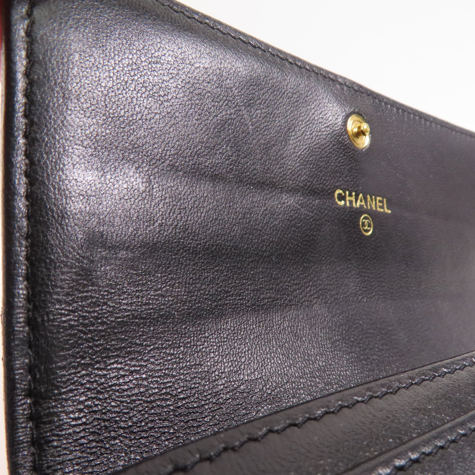 CHANEL 羊皮皮革Long Wallet金扣長錢包
