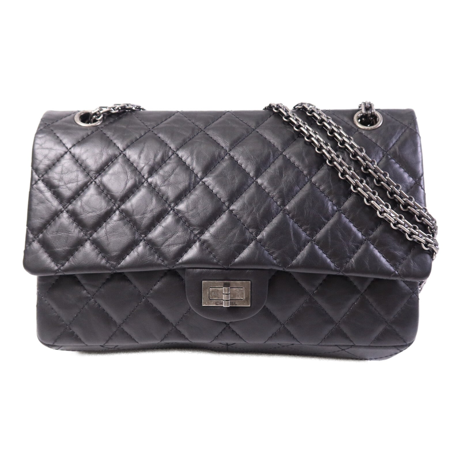 CHANEL 牛皮皮革2.55 Medium銀扣鏈帶肩背袋