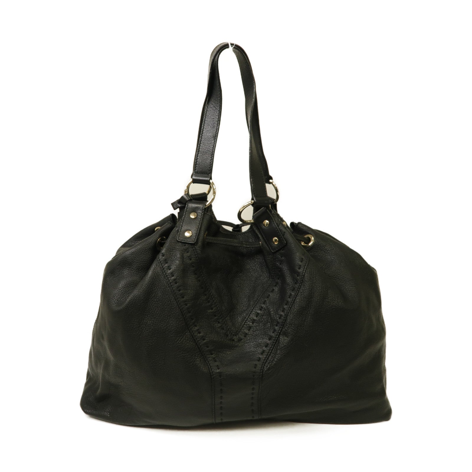 SAINT LAURENT 牛皮皮革2 Way Bag 銀扣手挽肩背兩用袋黑色