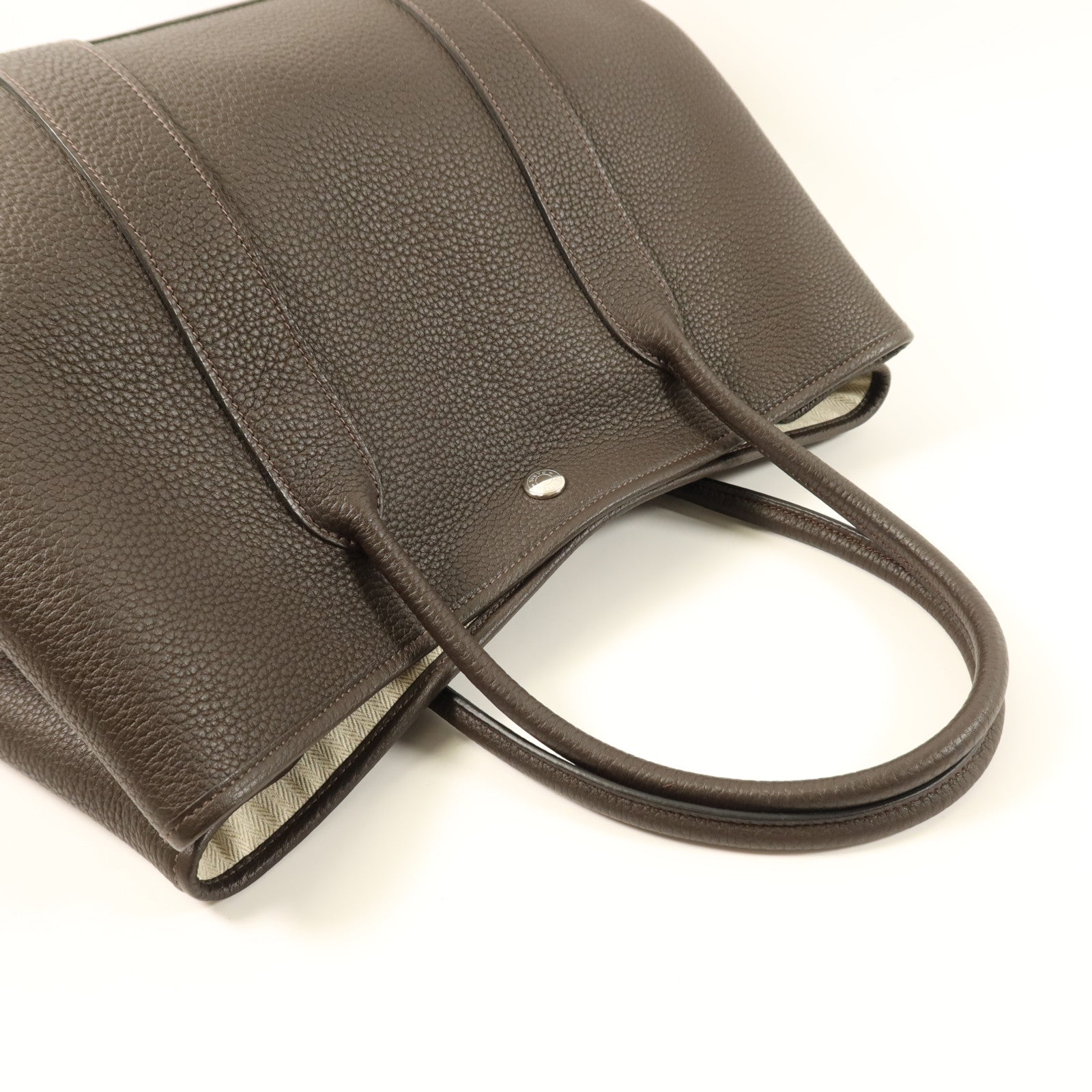HERMES Negonda皮革Garden Party PM銀扣手挽袋 Chocolat