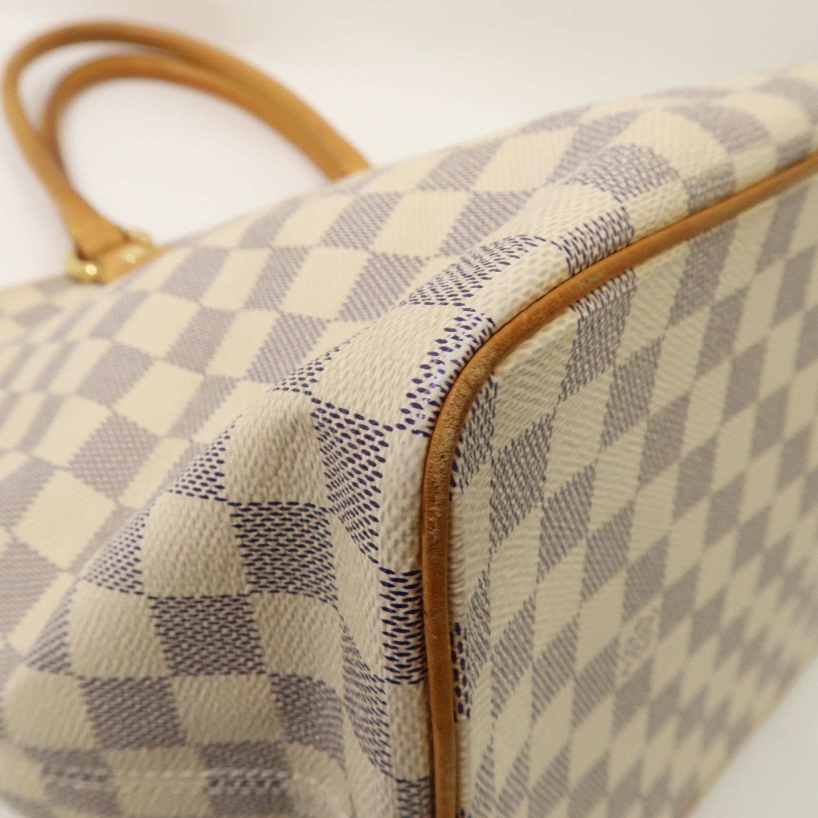 LOUIS VUITTON Damier Azur Saleya MM金扣手挽袋白色