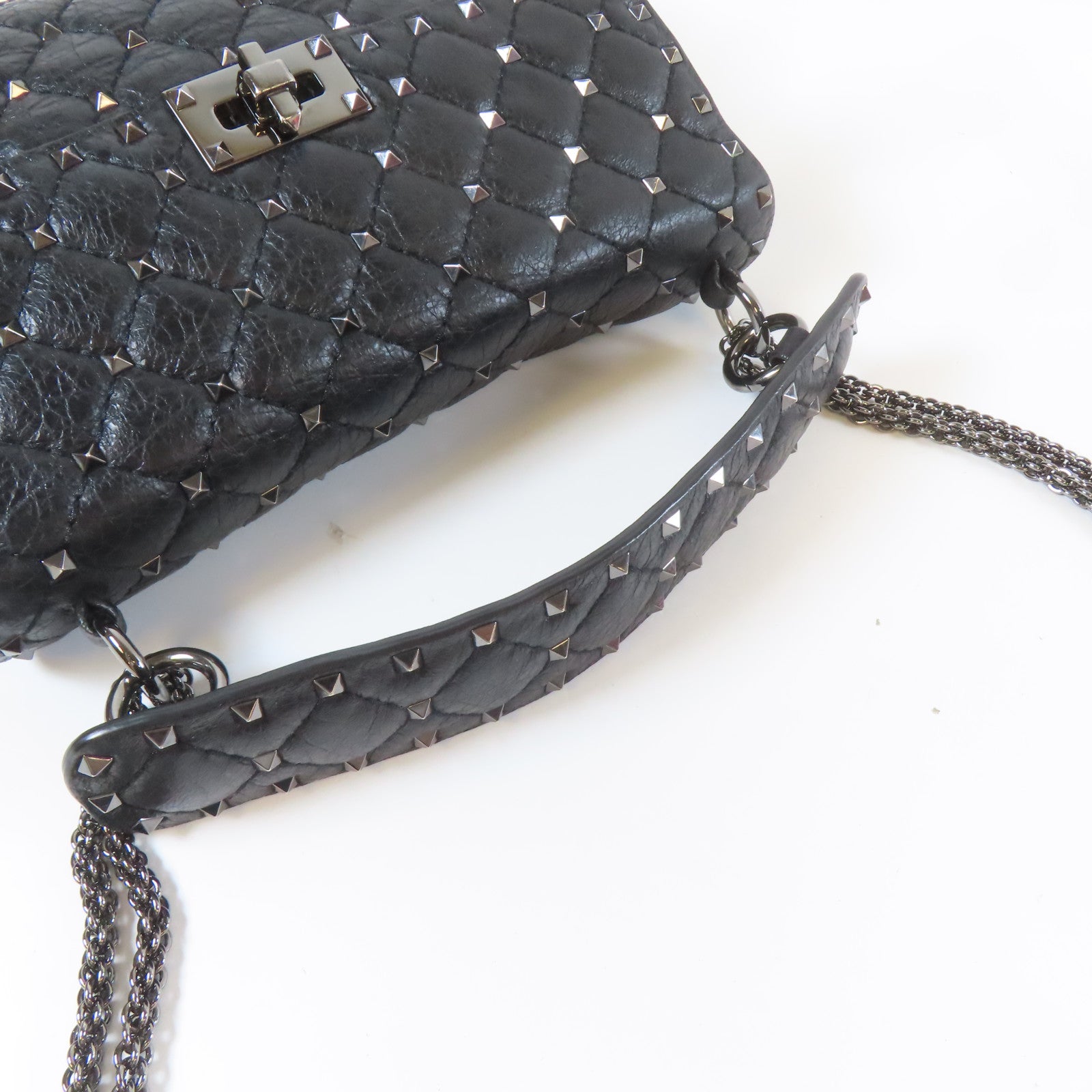 Valentino 牛皮皮革Chain Shoulder黑扣手挽肩背兩用袋黑色