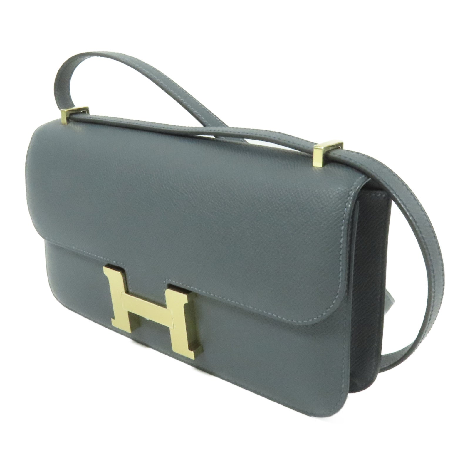 HERMES 【激減優惠】Epsom皮革Constance Elan金扣肩背袋Gris Misty