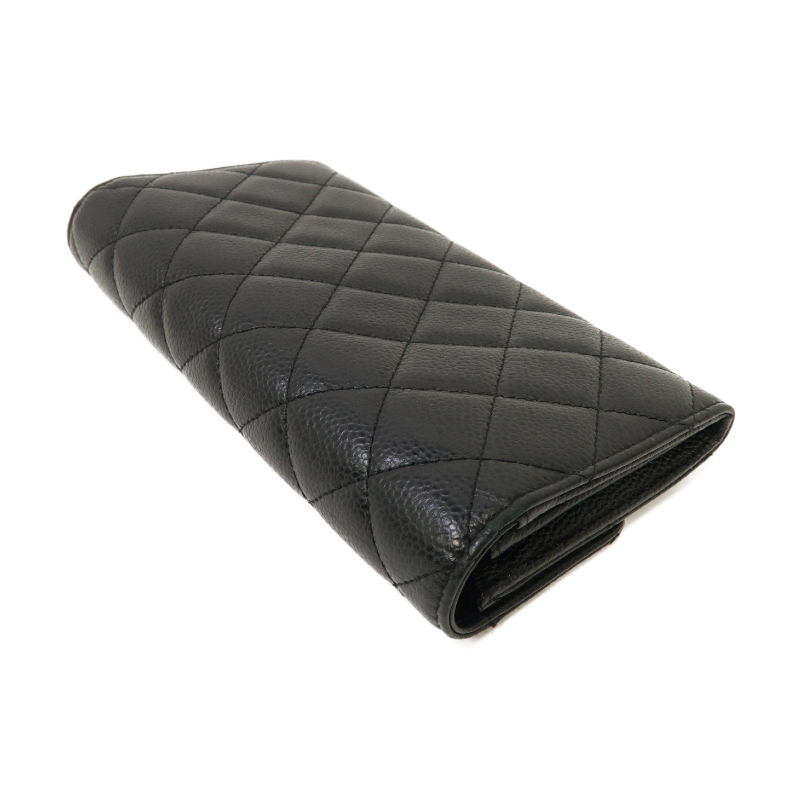 CHANEL 菱格Caviar皮革Long Wallet金扣長錢包黑色