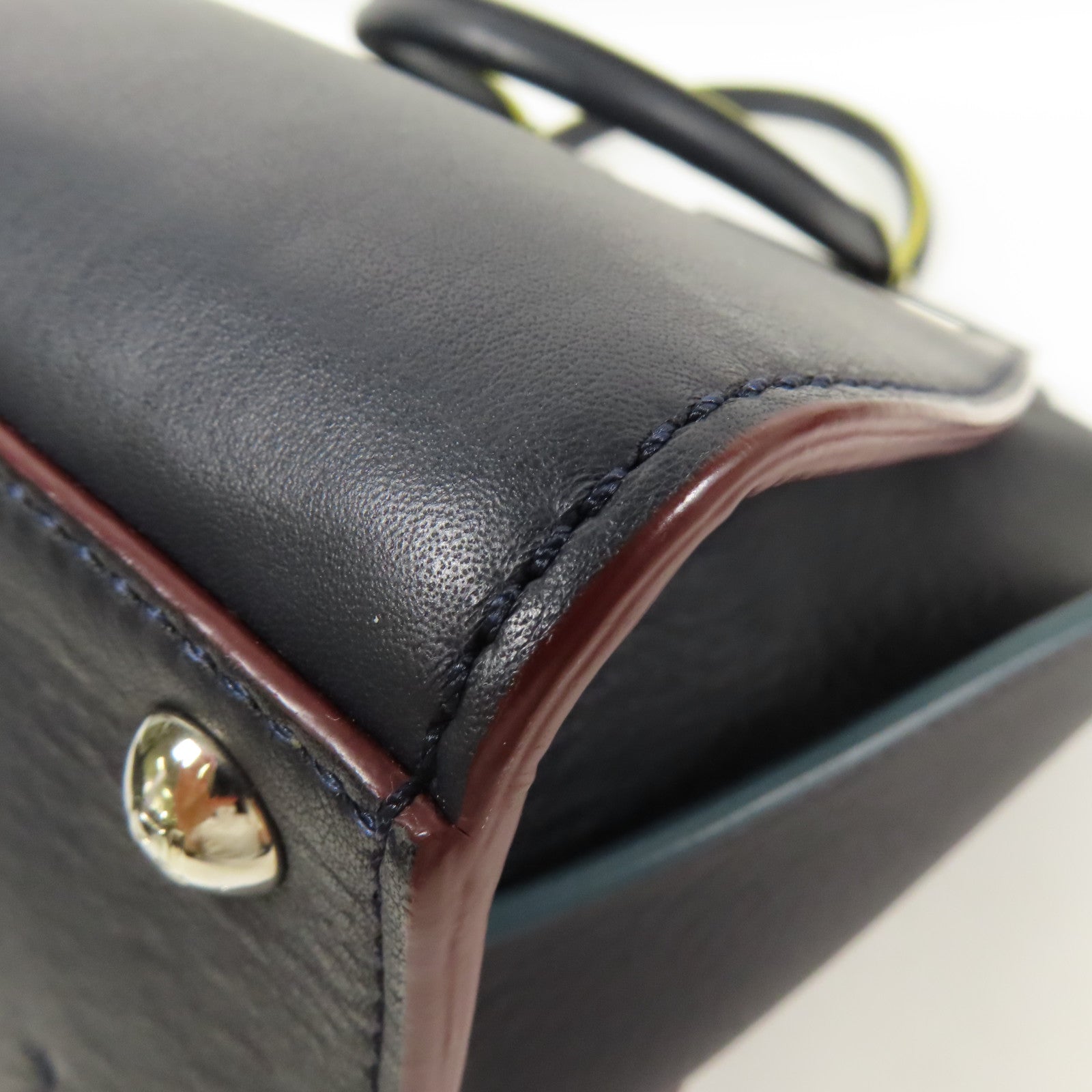 FENDI SHW 2 Way Shoulder Hand Bag Calfskin Leather Navy