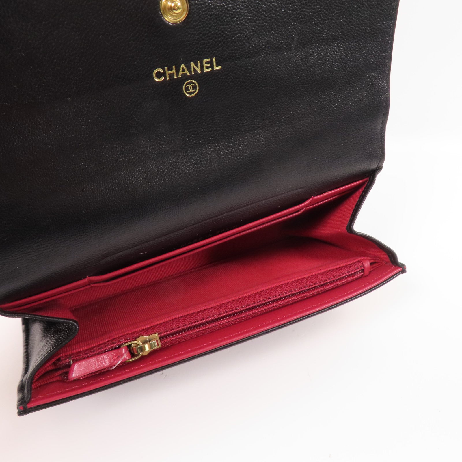 CHANEL 羊皮皮革Long Wallet金扣長錢包