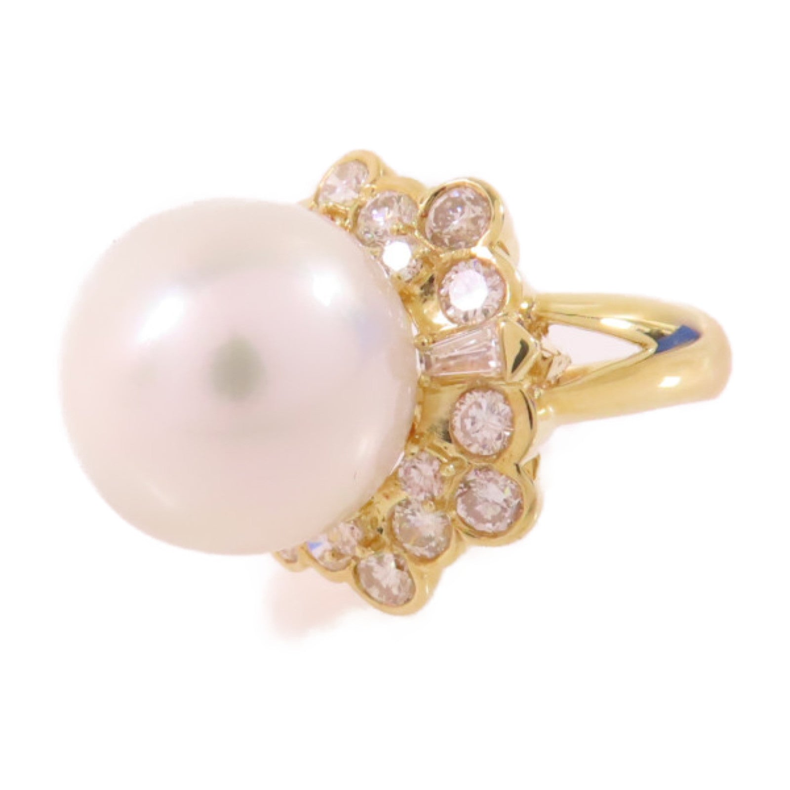 JEWELRY 18K黃金/14.5ct珍珠/1.76ct鑽石Pearl/Diamond Ring戒指US#6.25